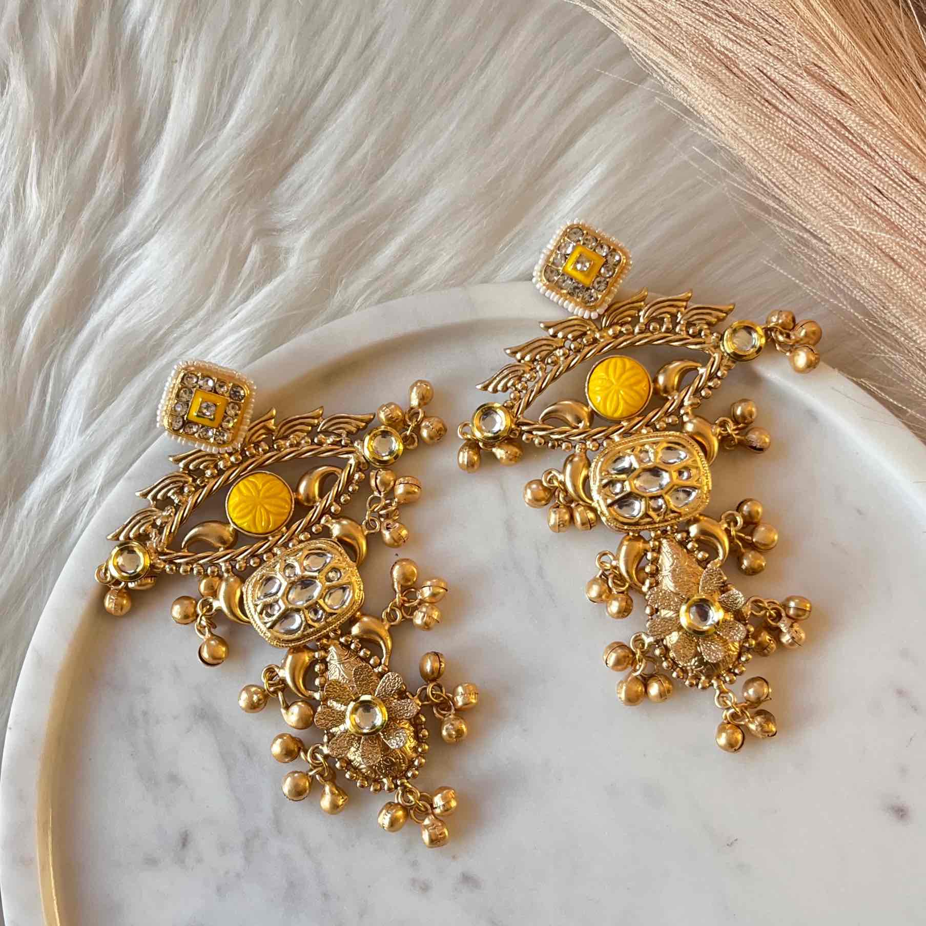 Yellow Deepshikha Fusion Golden Earrings