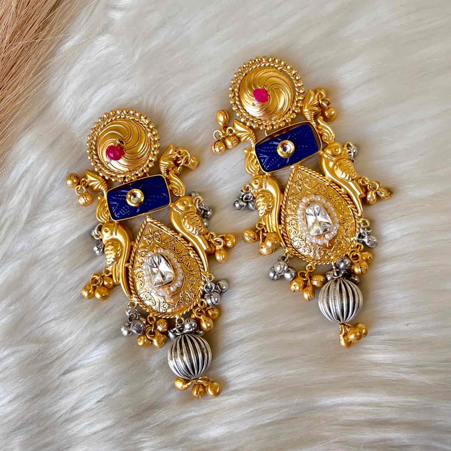 Blue Gulaab Fusion Golden Earrings