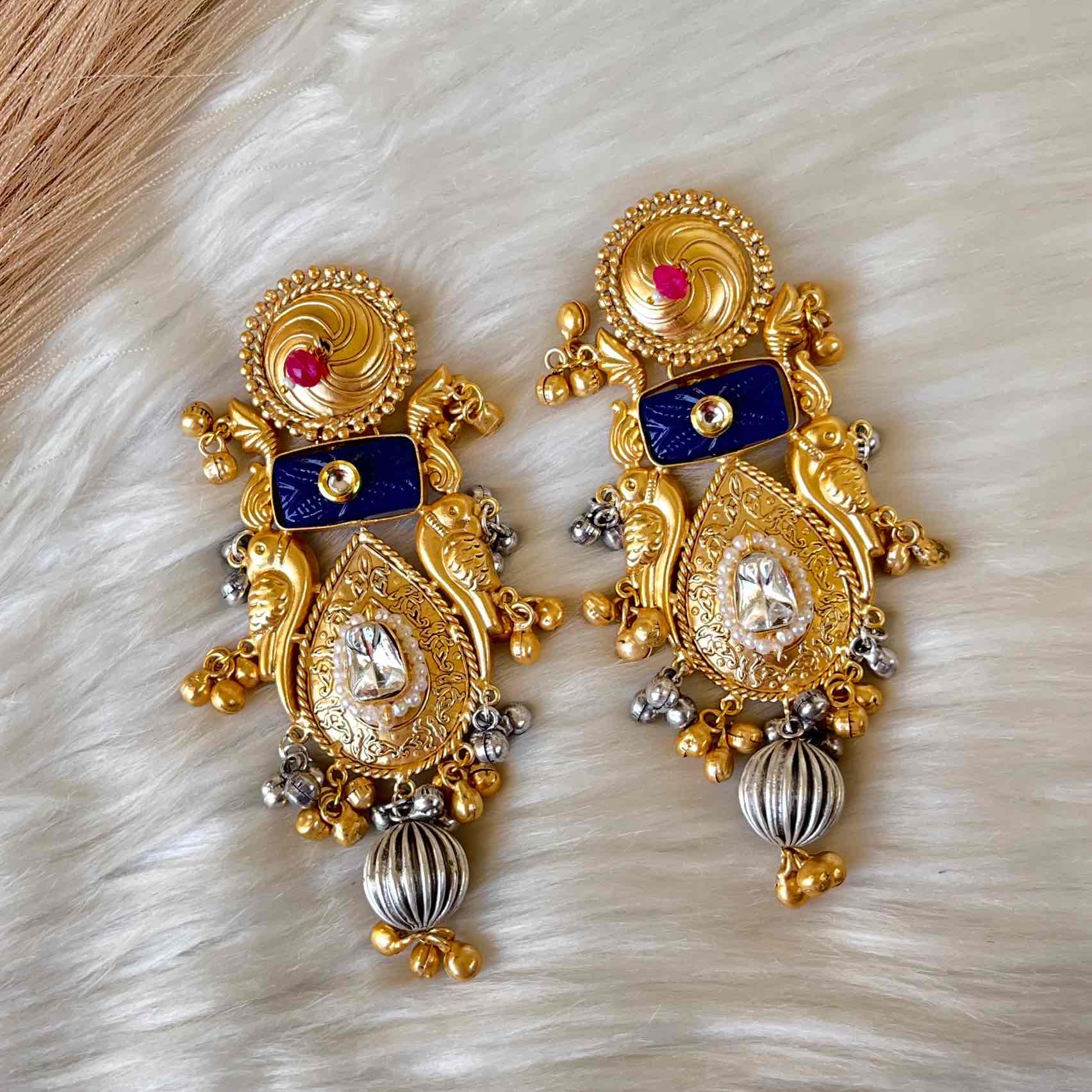 Blue Gulaab Fusion Golden Earrings