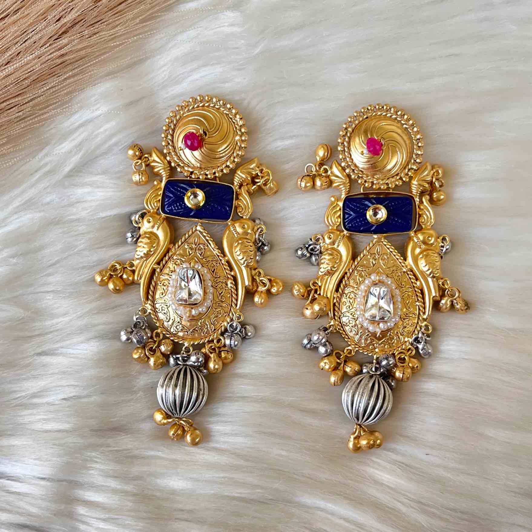 Blue Gulaab Fusion Golden Earrings