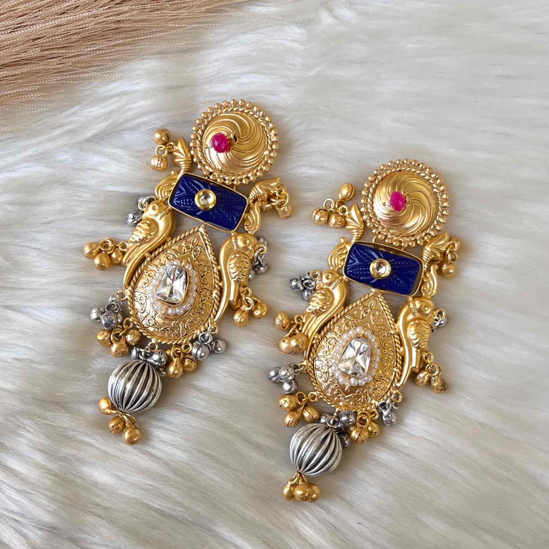 Blue Gulaab Fusion Golden Earrings