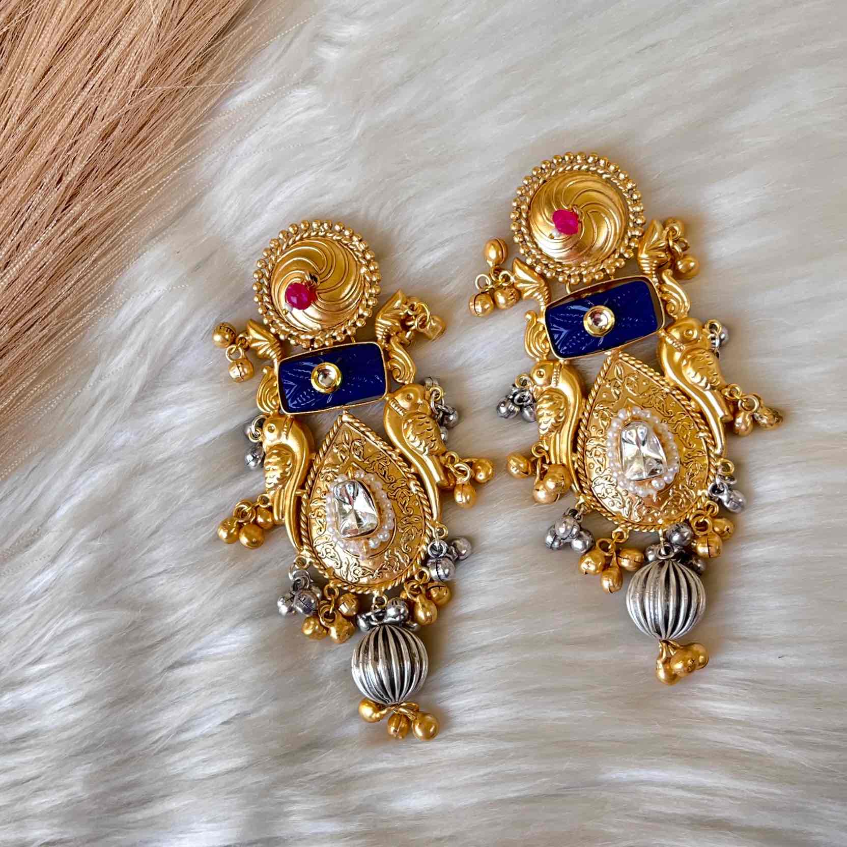 Blue Gulaab Fusion Golden Earrings