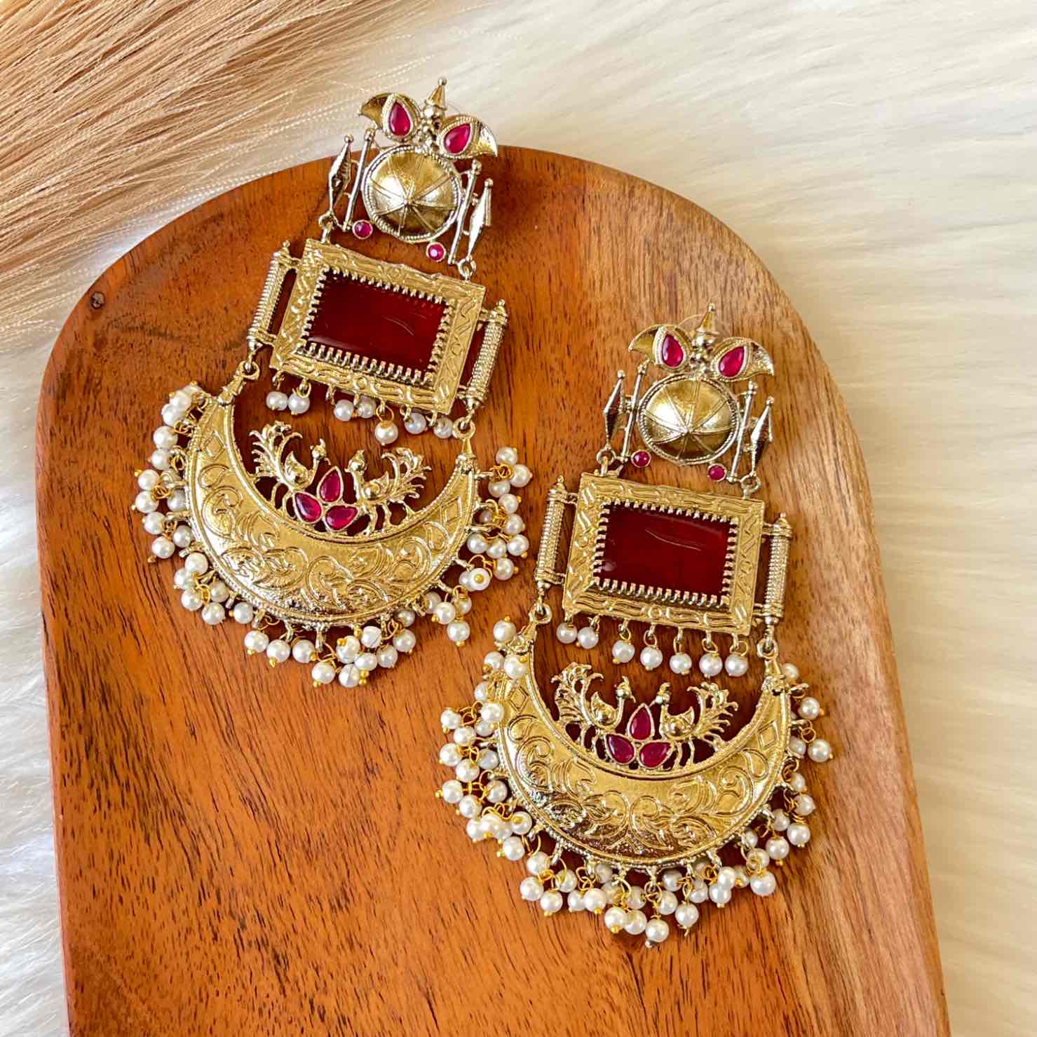 Red Tulsi Fusion Earrings