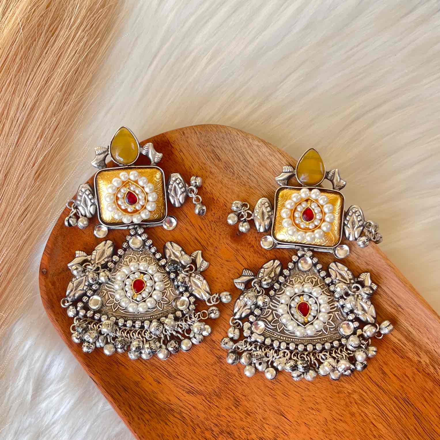 Yellow Shubhika Silver Fusion Earrings