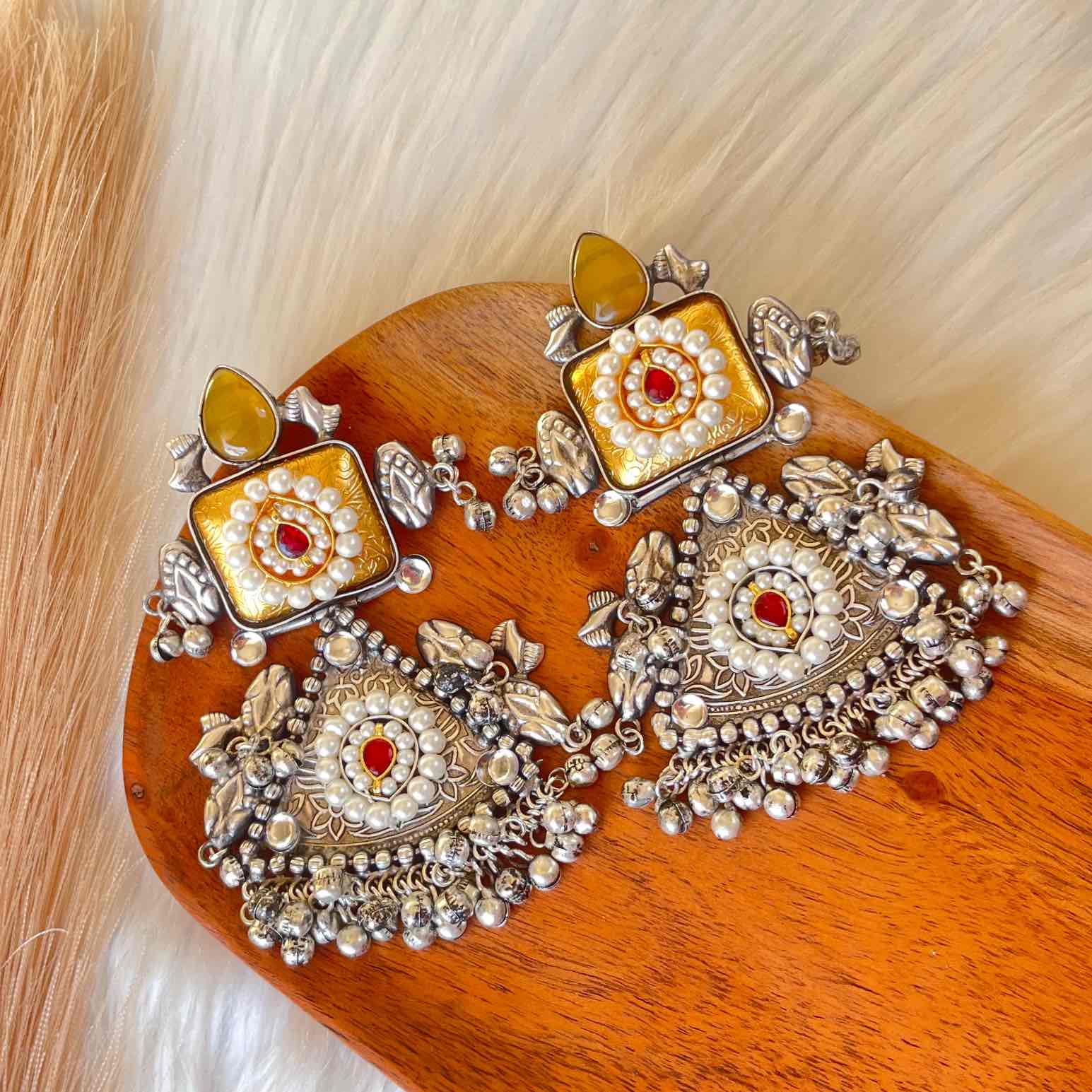 Yellow Shubhika Silver Fusion Earrings