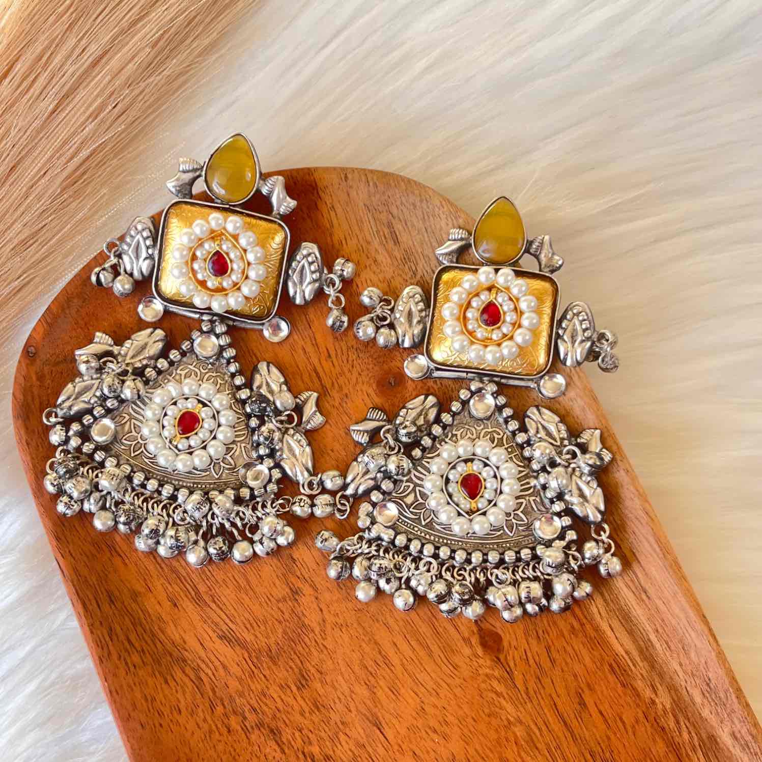 Yellow Shubhika Silver Fusion Earrings