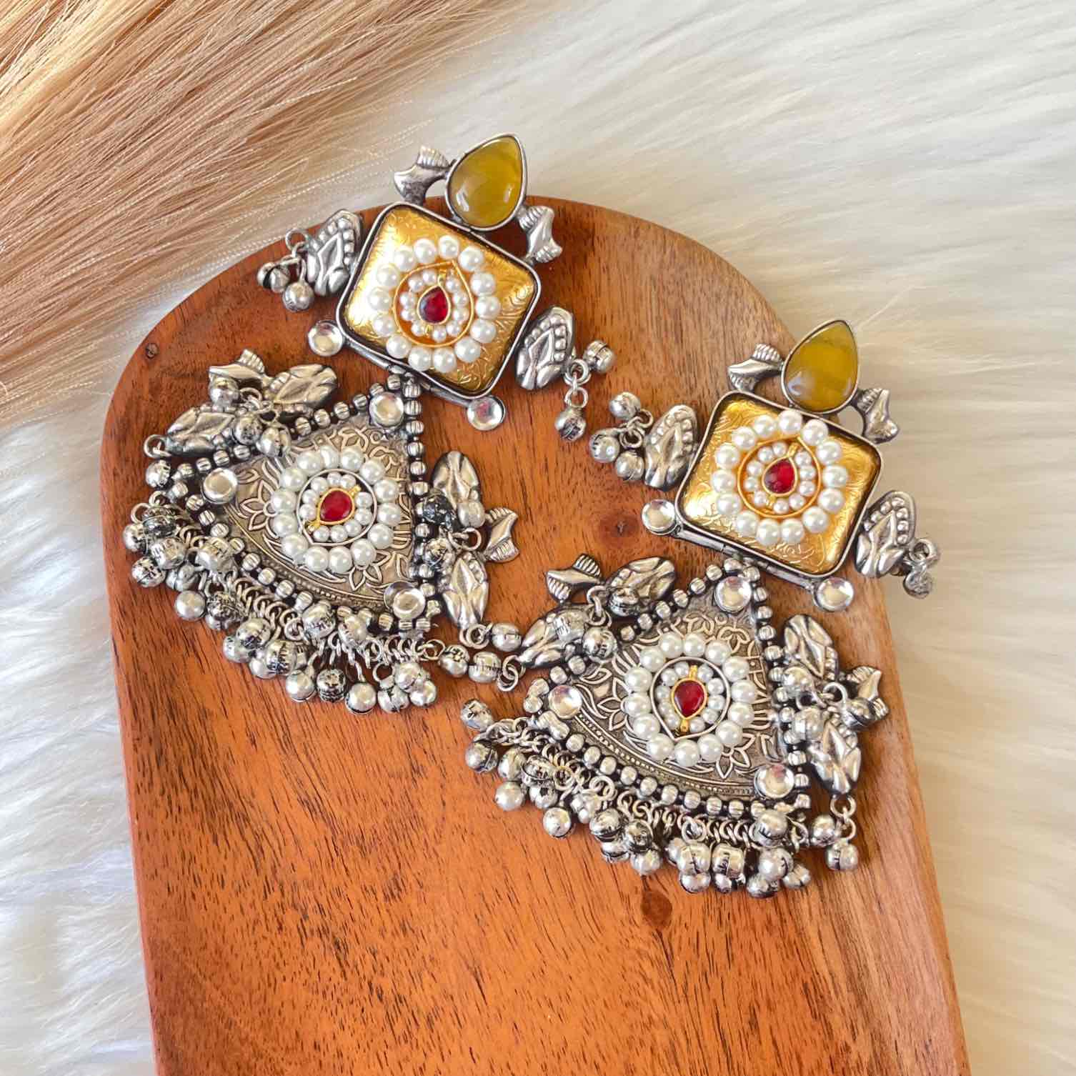 Yellow Shubhika Silver Fusion Earrings