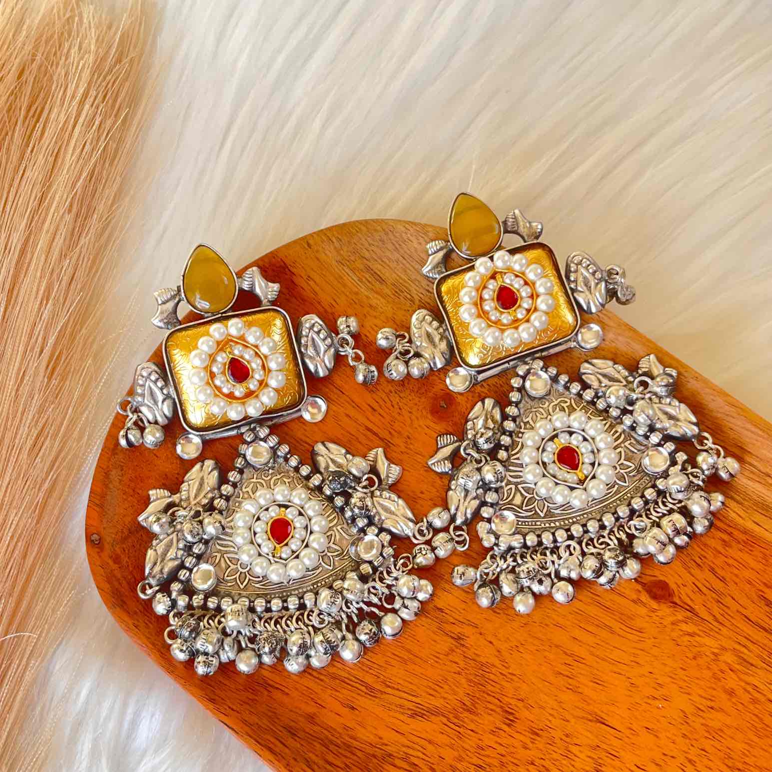 Yellow Shubhika Silver Fusion Earrings