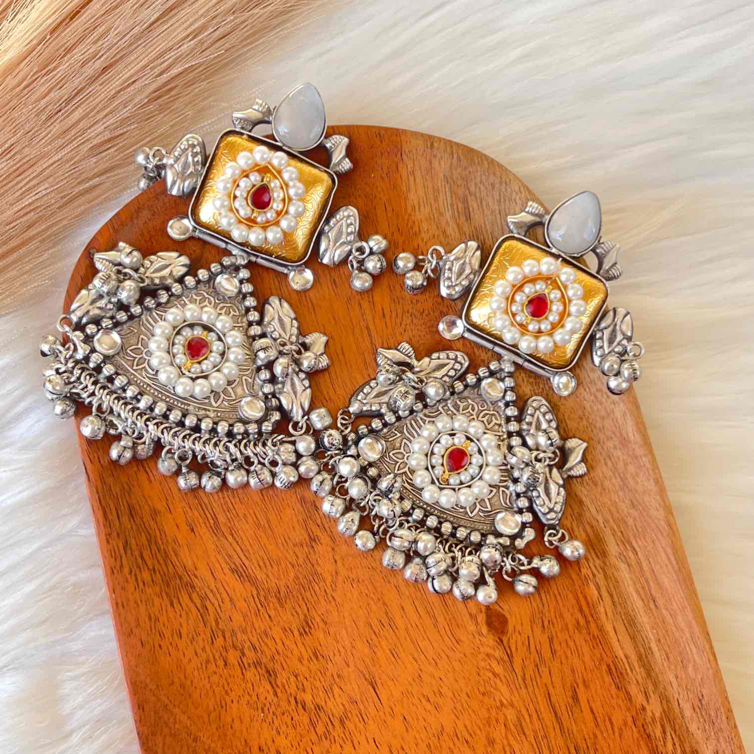 White Shubhika Silver Fusion Earrings