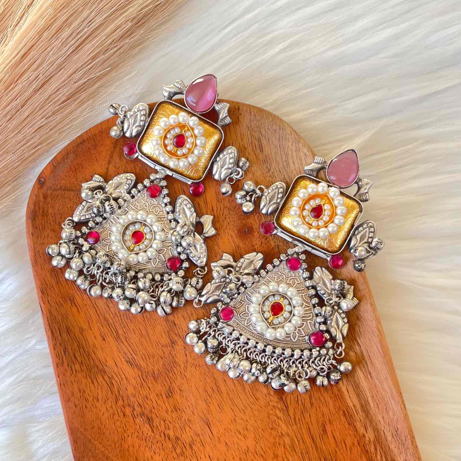 Pink Shubhika Silver Fusion Earrings