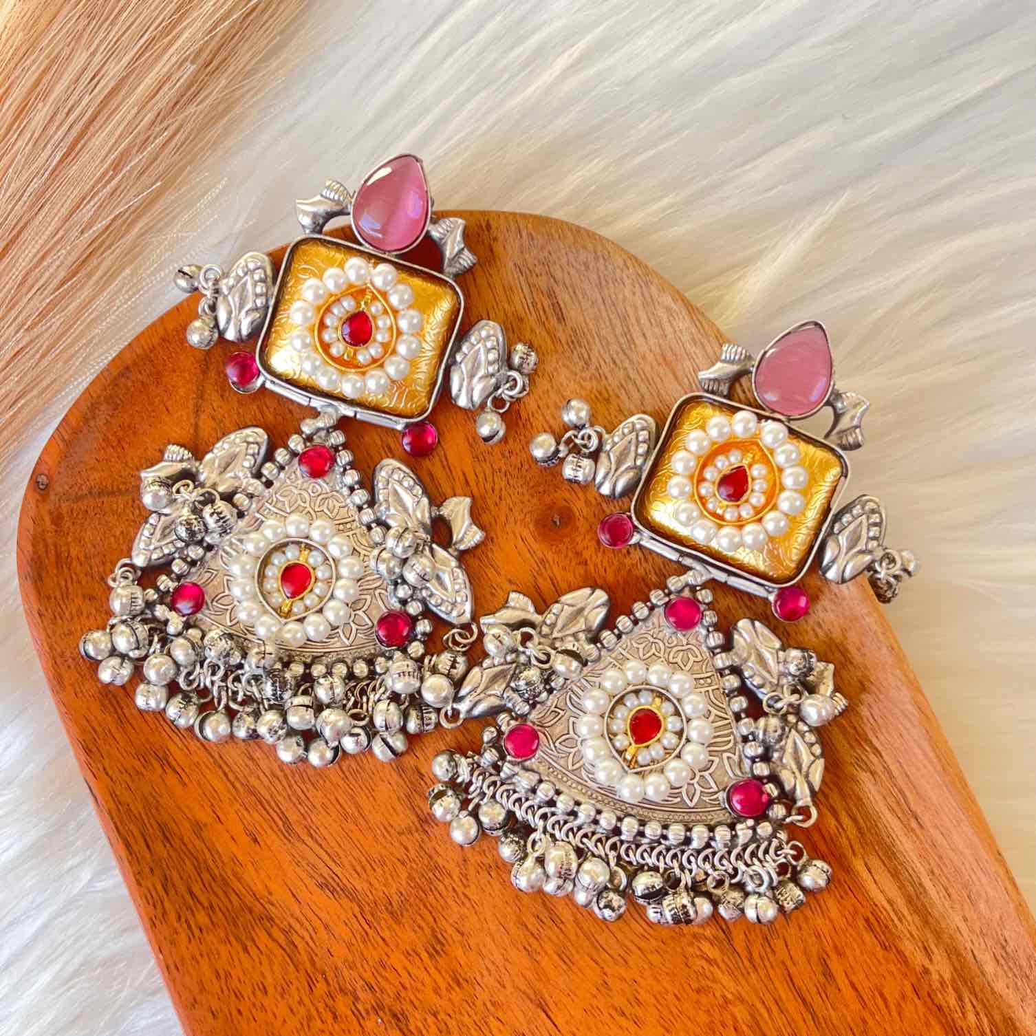 Pink Shubhika Silver Fusion Earrings