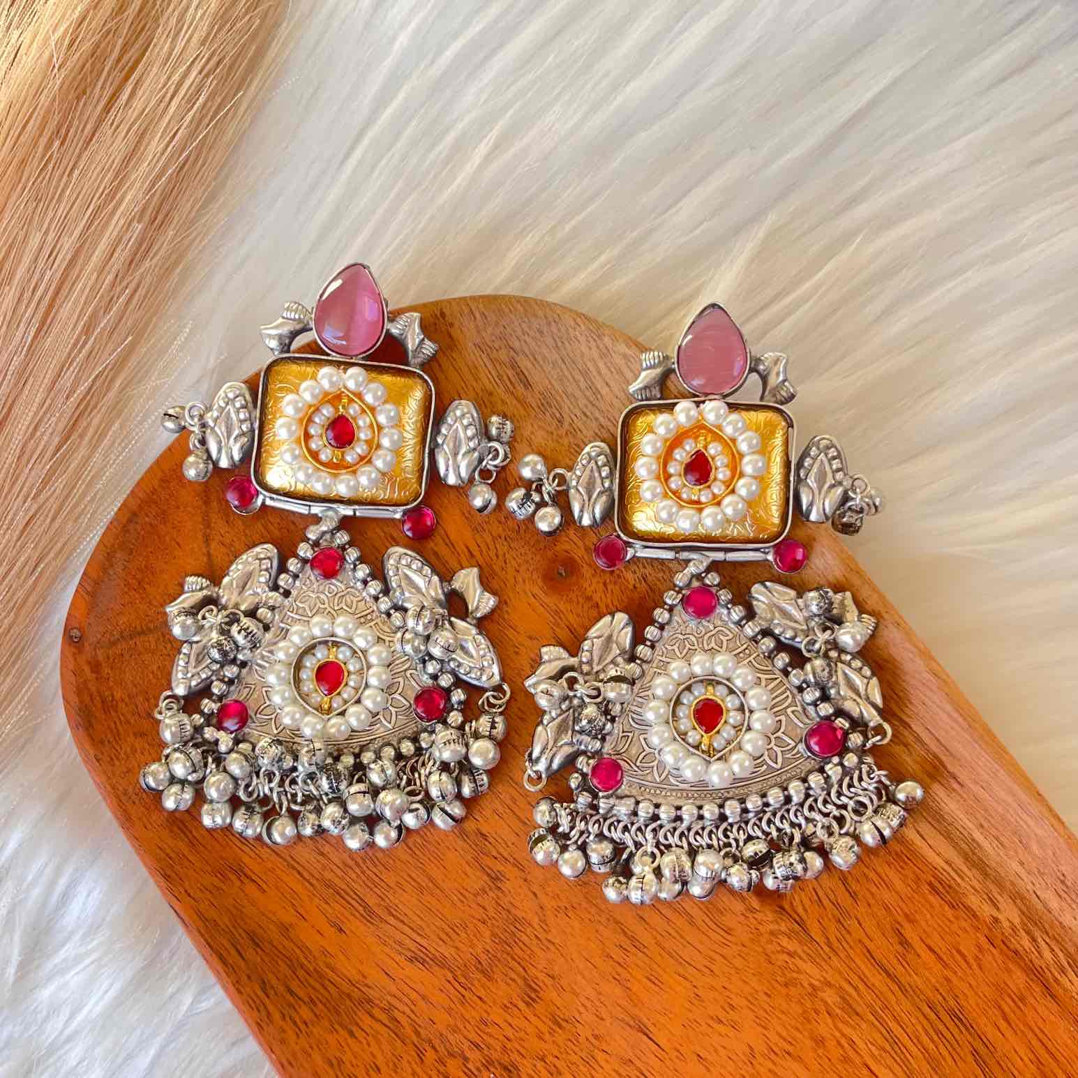 Pink Shubhika Silver Fusion Earrings