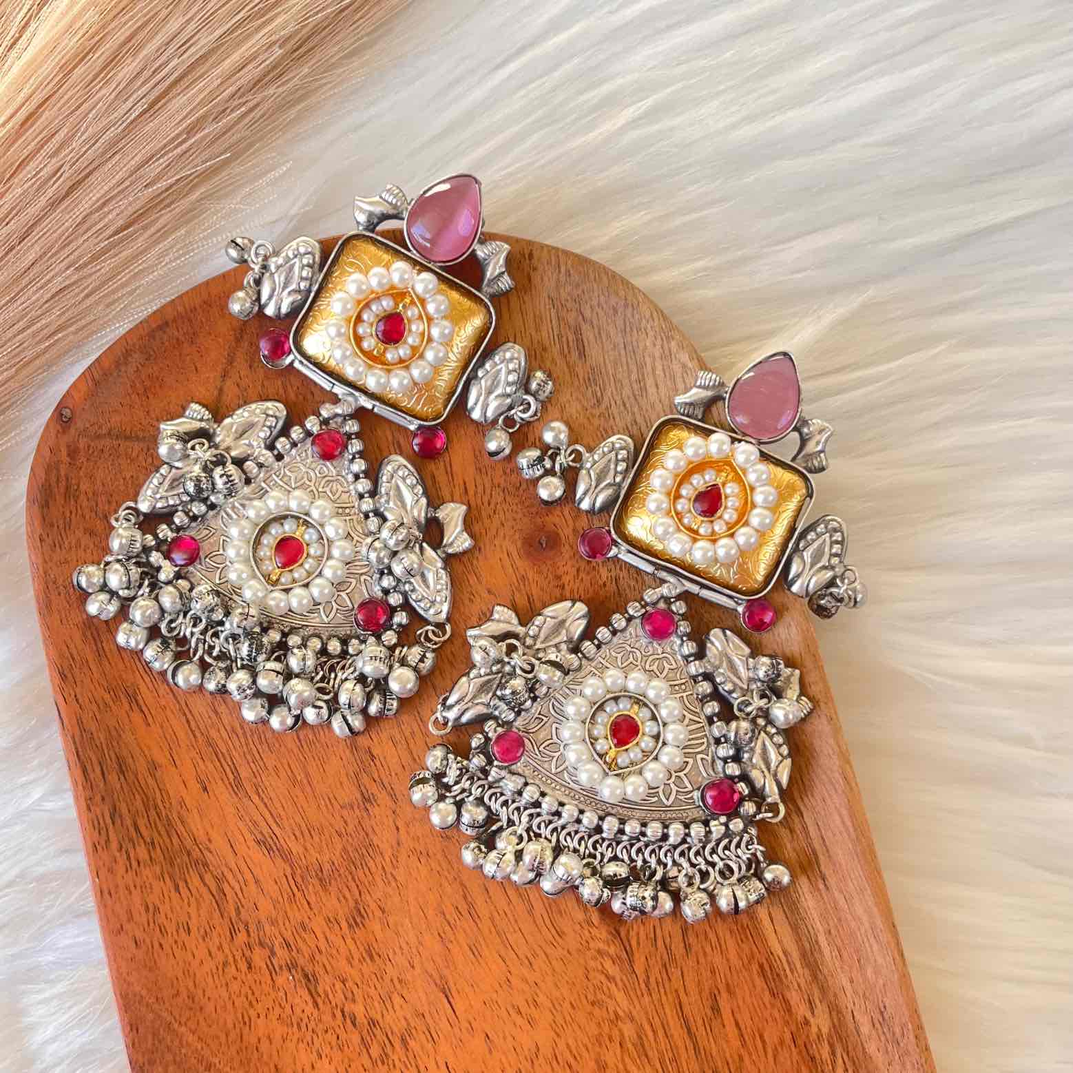 Pink Shubhika Silver Fusion Earrings