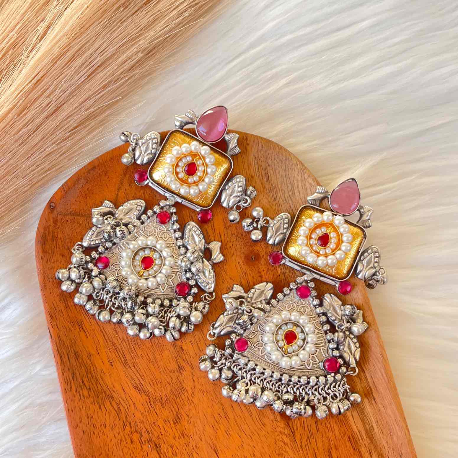 Pink Shubhika Silver Fusion Earrings