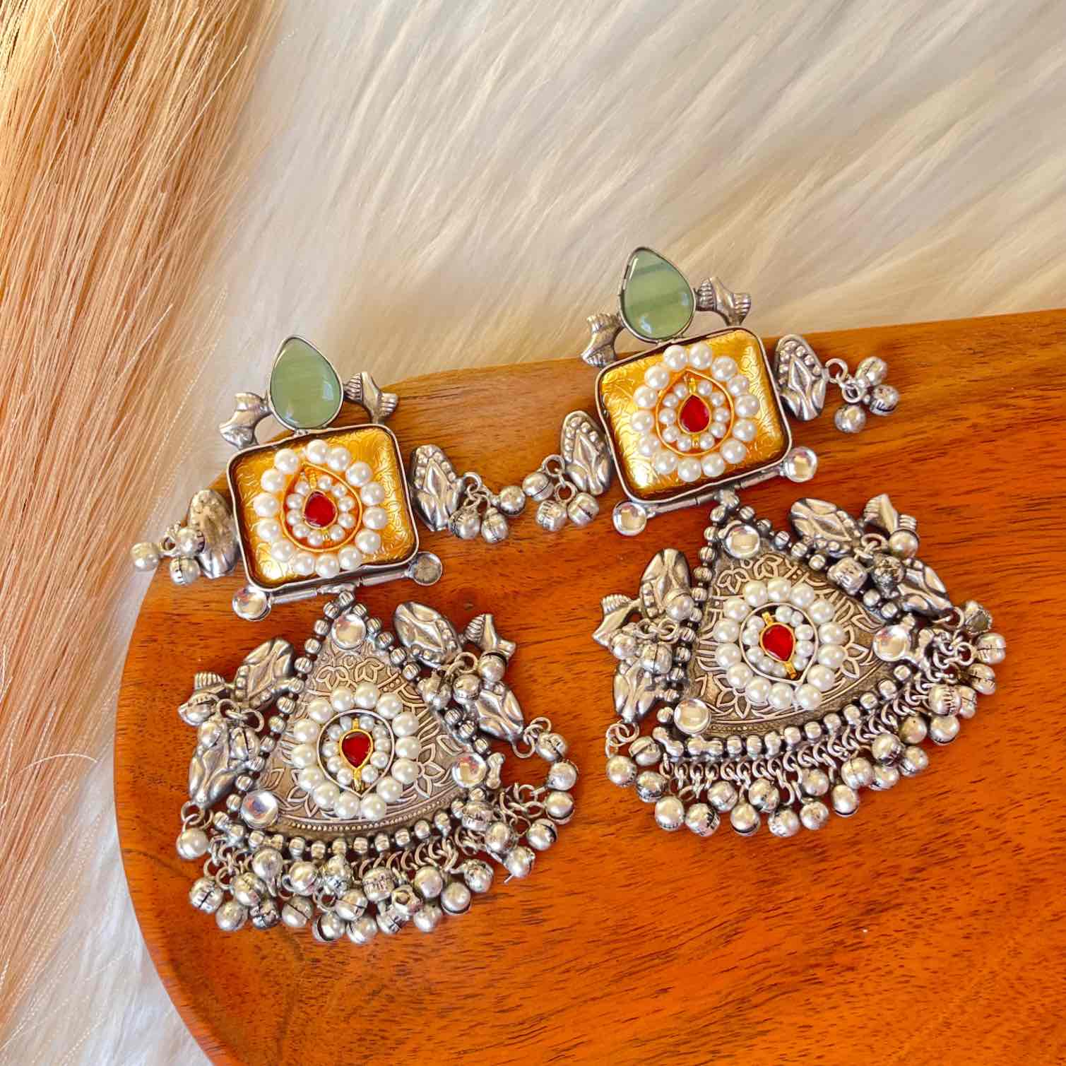 Green Shubhika Silver Fusion Earrings