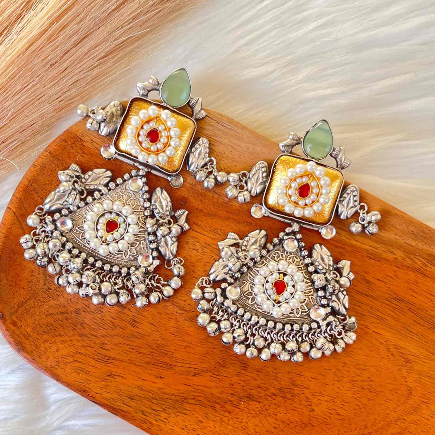 Green Shubhika Silver Fusion Earrings