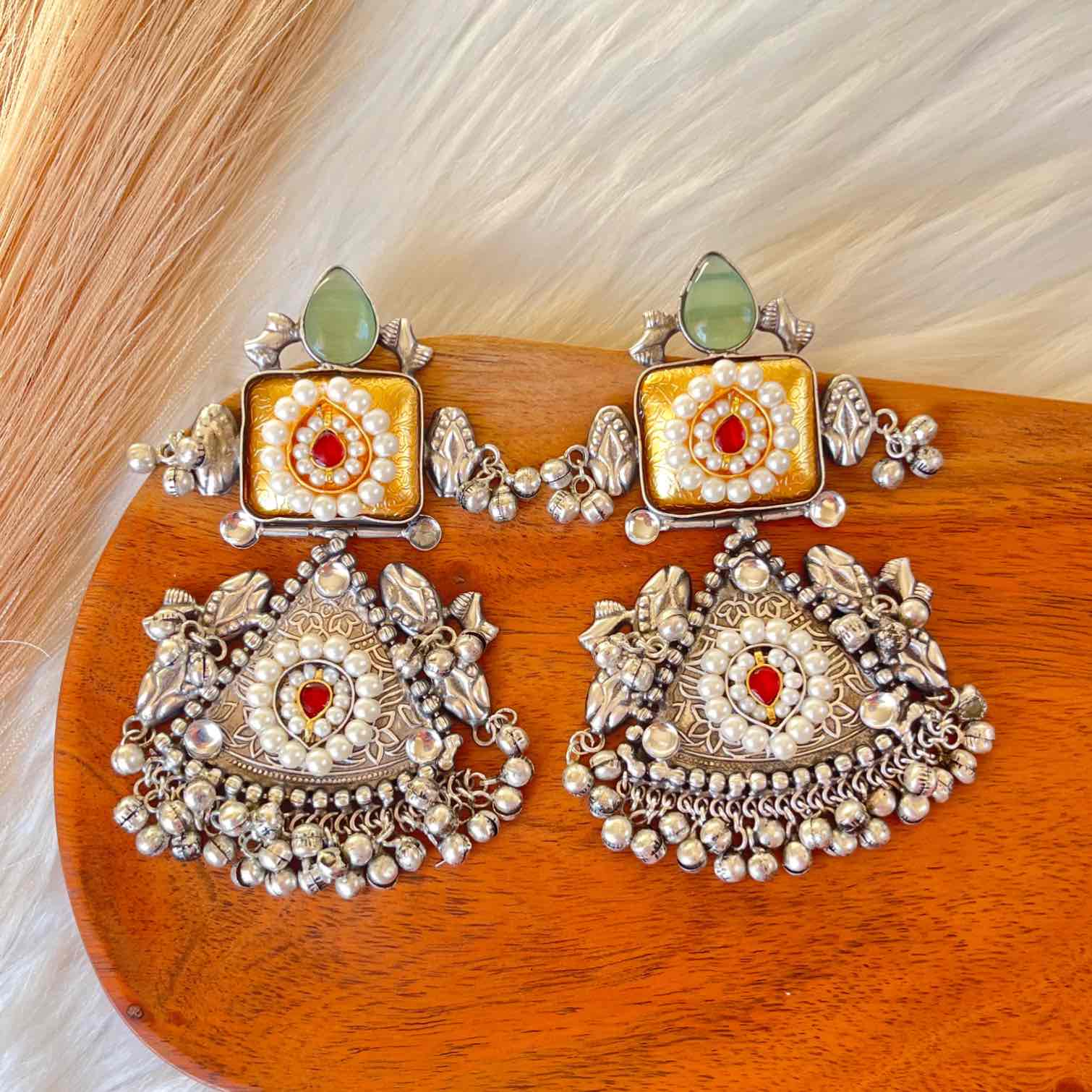 Green Shubhika Silver Fusion Earrings