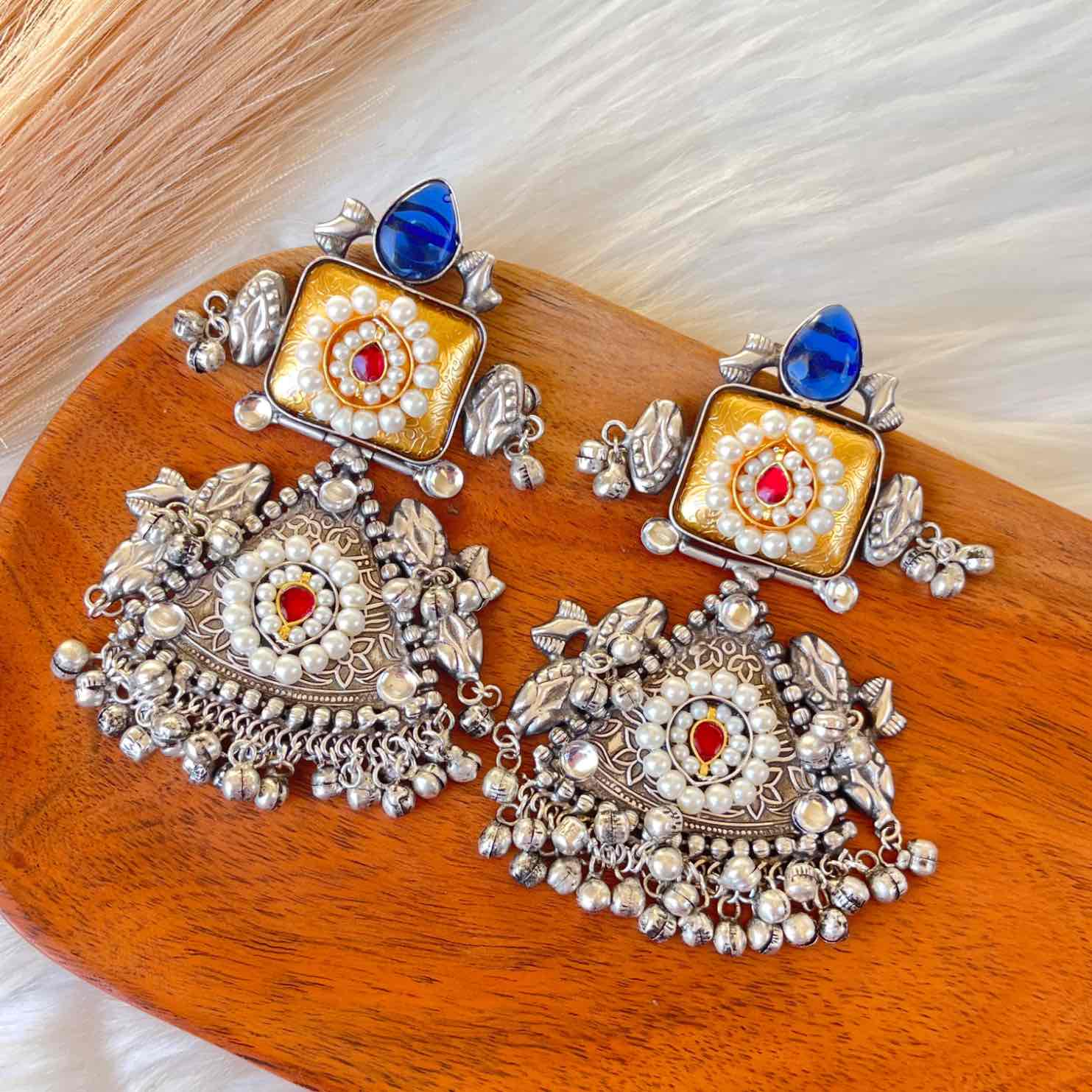 Blue Shubhika Silver Fusion Earrings