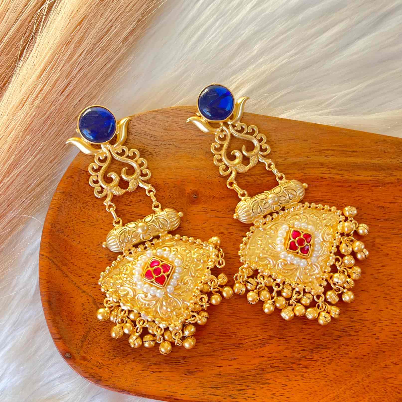 Navy Blue Royal Golden Fusion Earrings