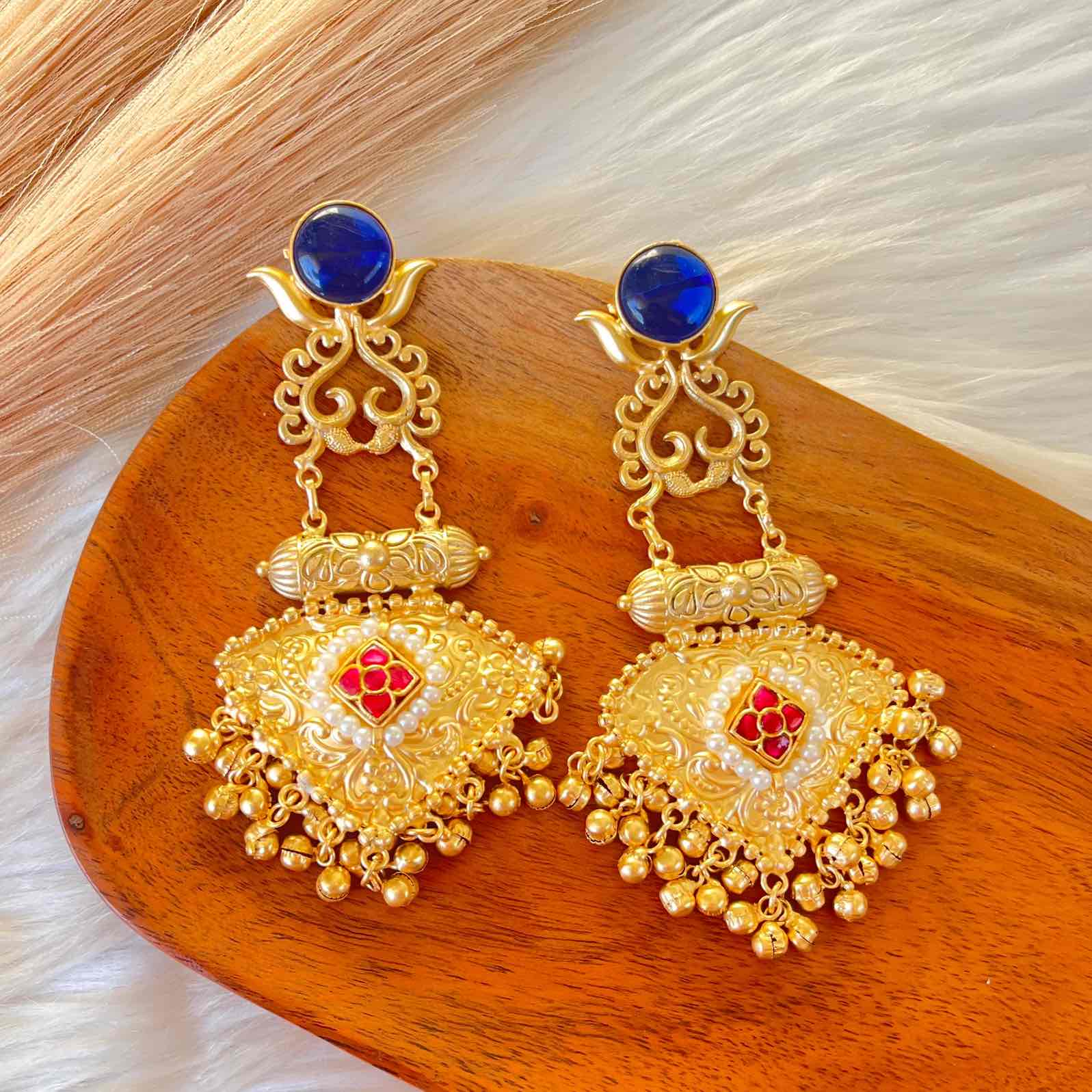 Navy Blue Royal Golden Fusion Earrings