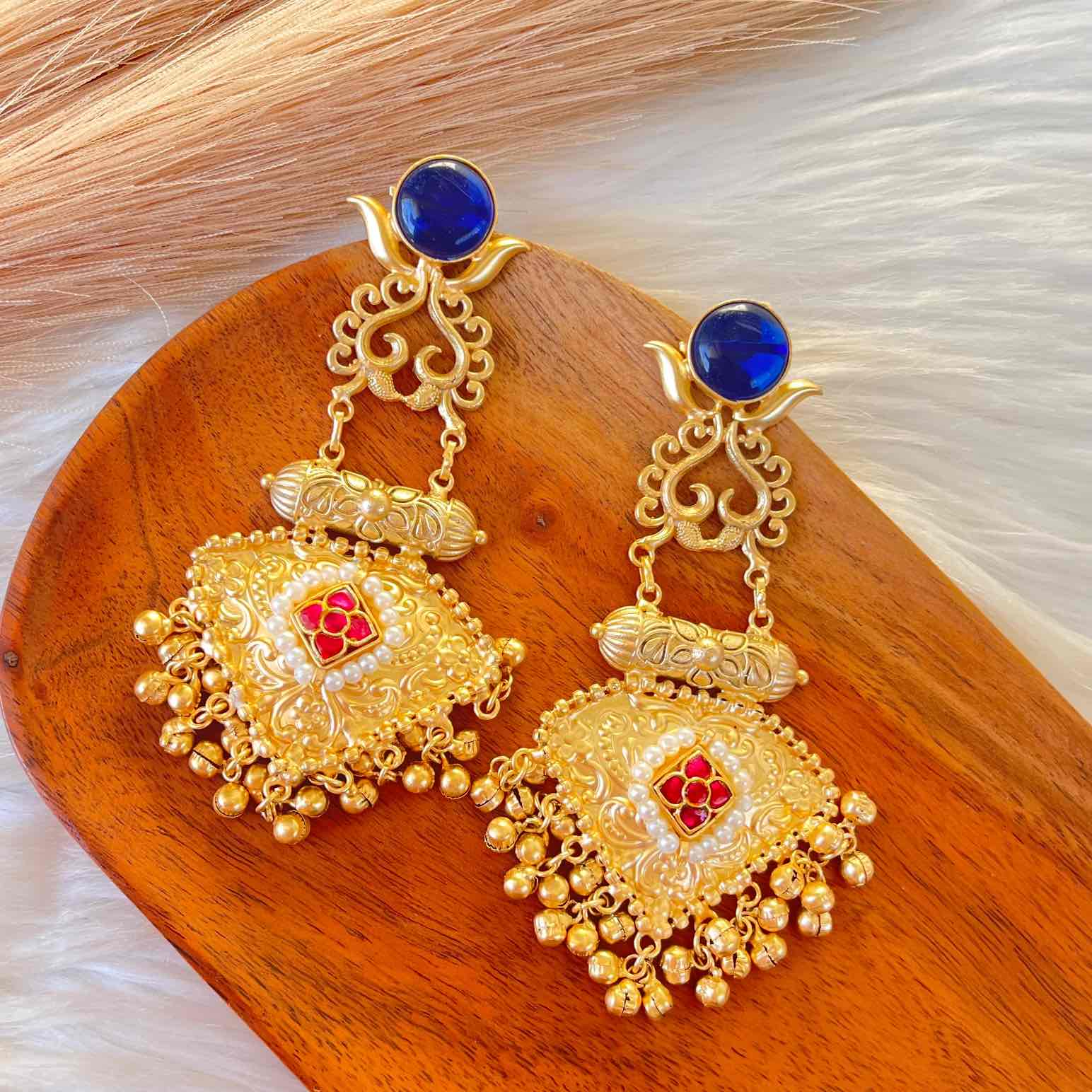 Navy Blue Royal Golden Fusion Earrings