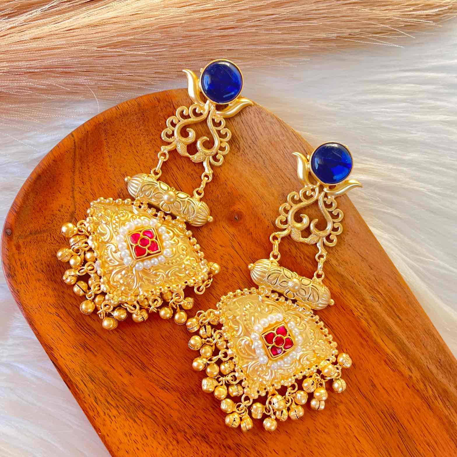 Navy Blue Royal Golden Fusion Earrings