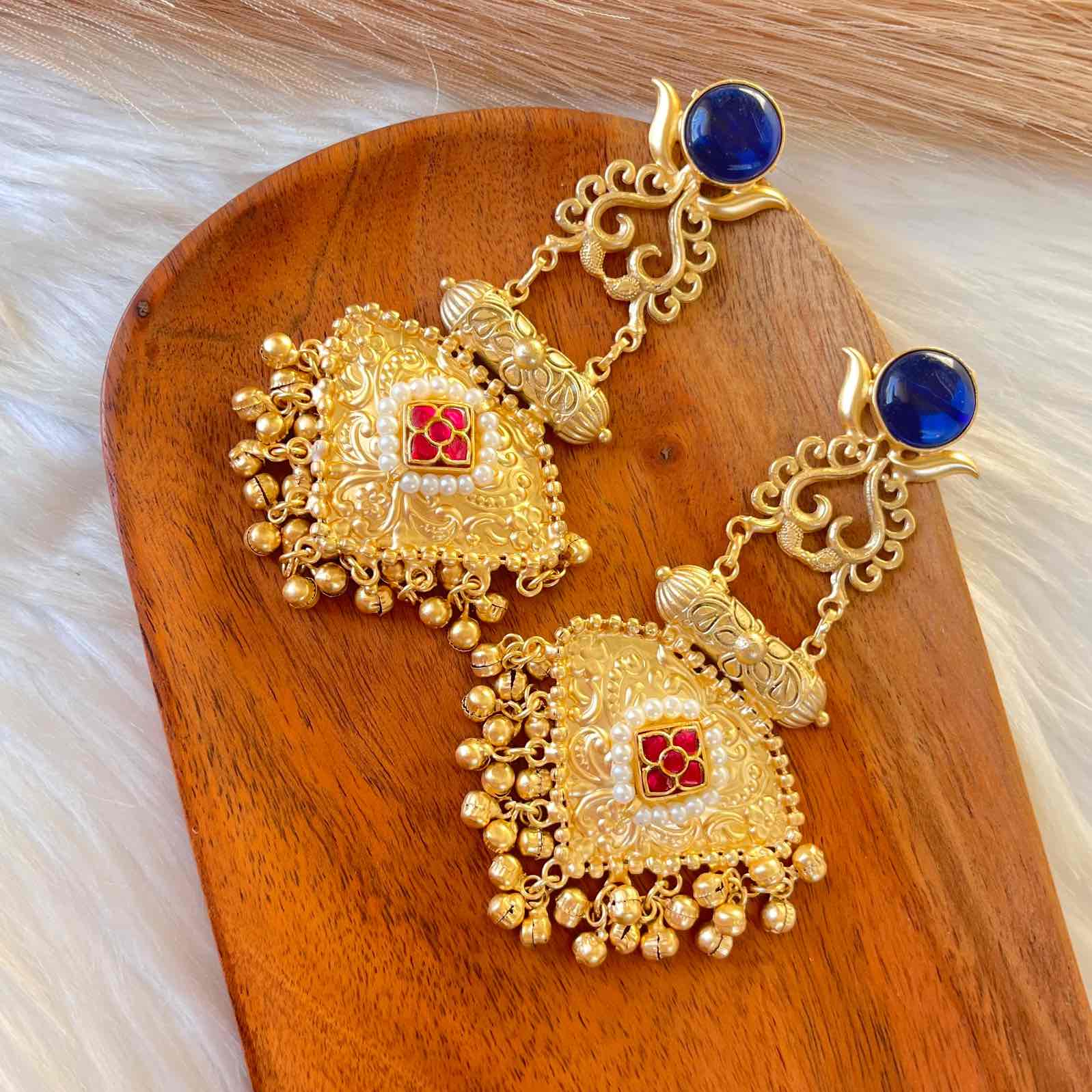 Navy Blue Royal Golden Fusion Earrings