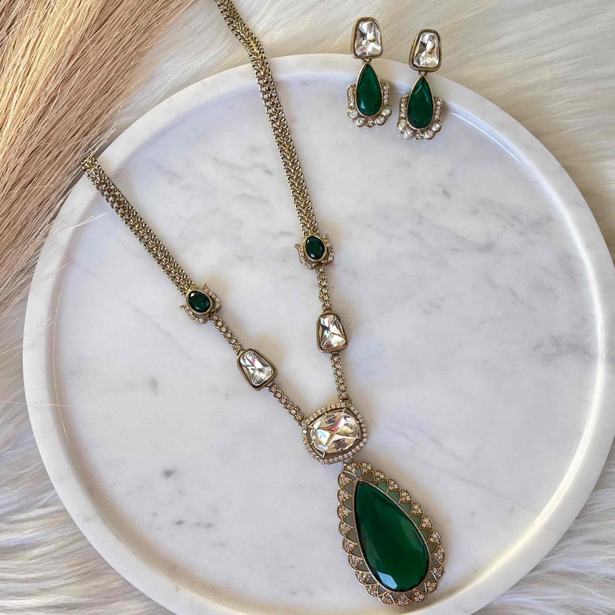 Green Madhurima Fusion Necklace Set