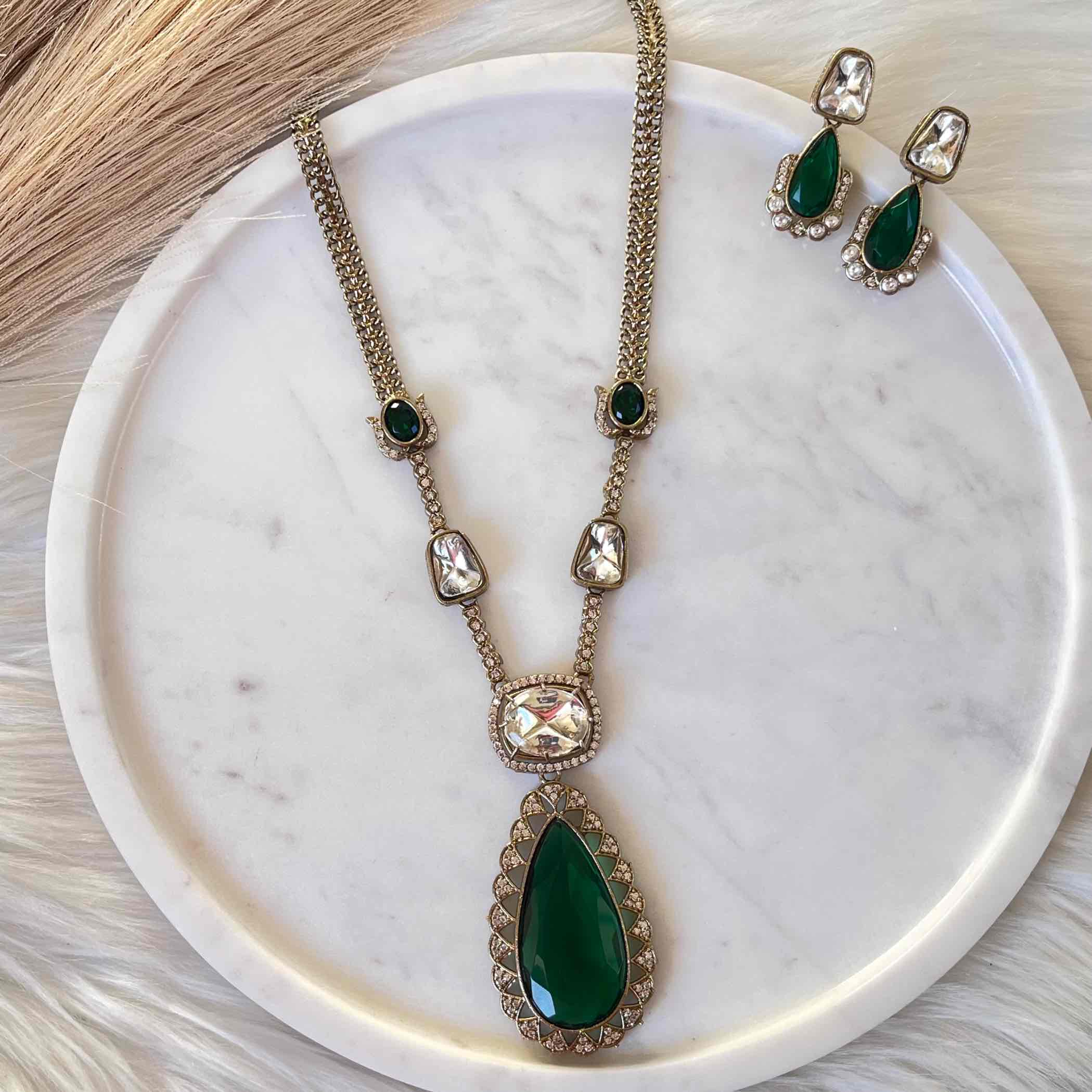 Green Madhurima Fusion Necklace Set