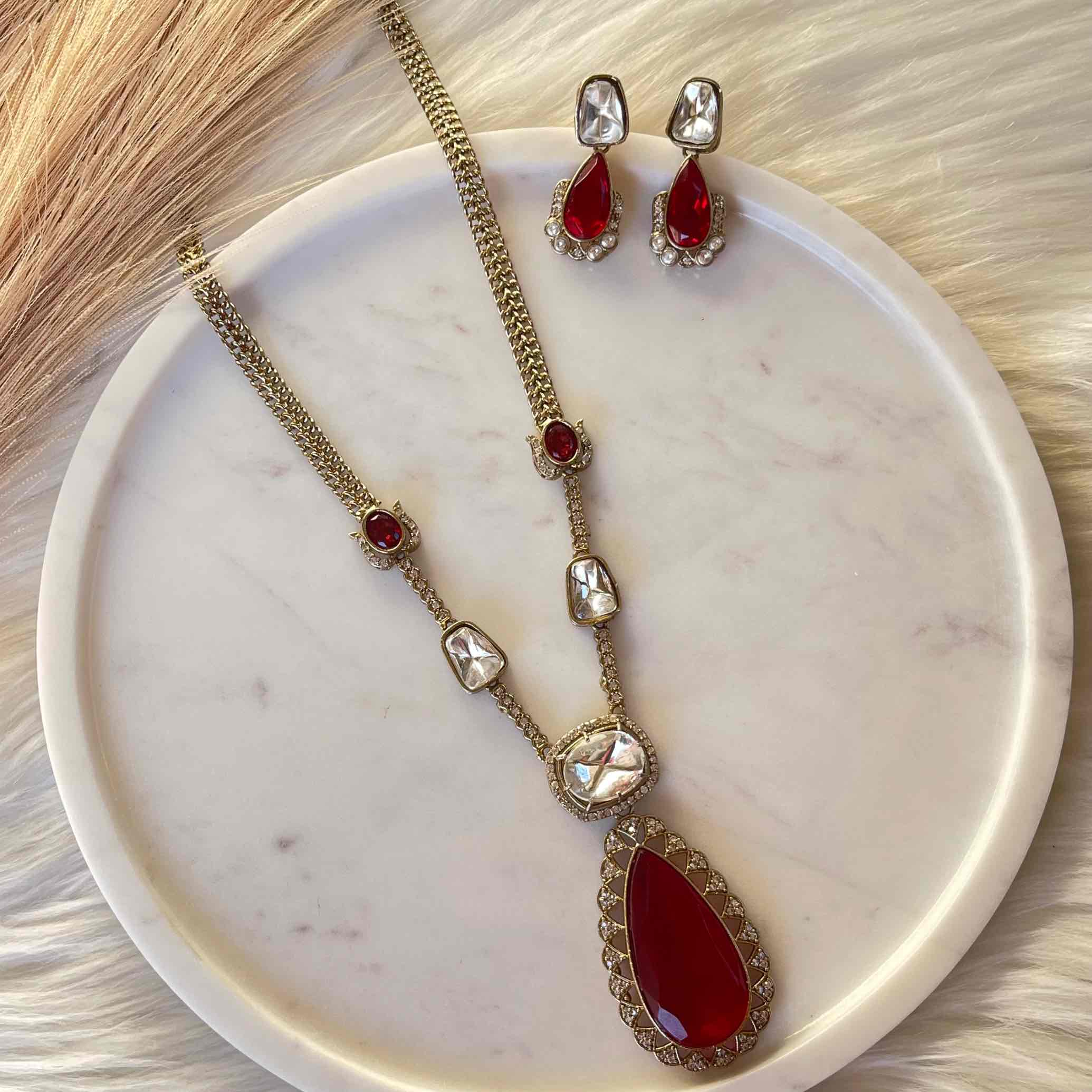 Red Madhurima Fusion Necklace Set