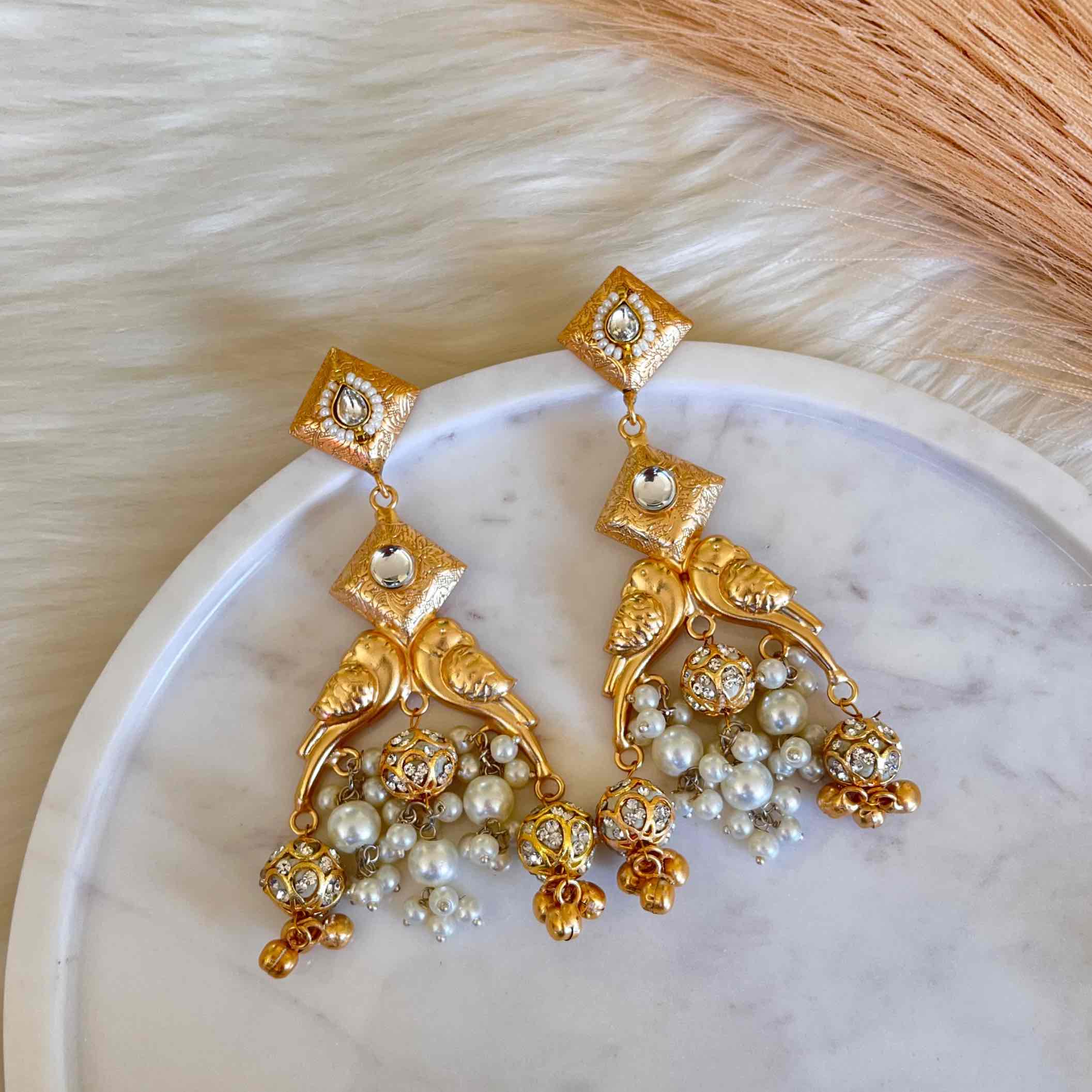 White Aakrati Golden Fusion Earrings