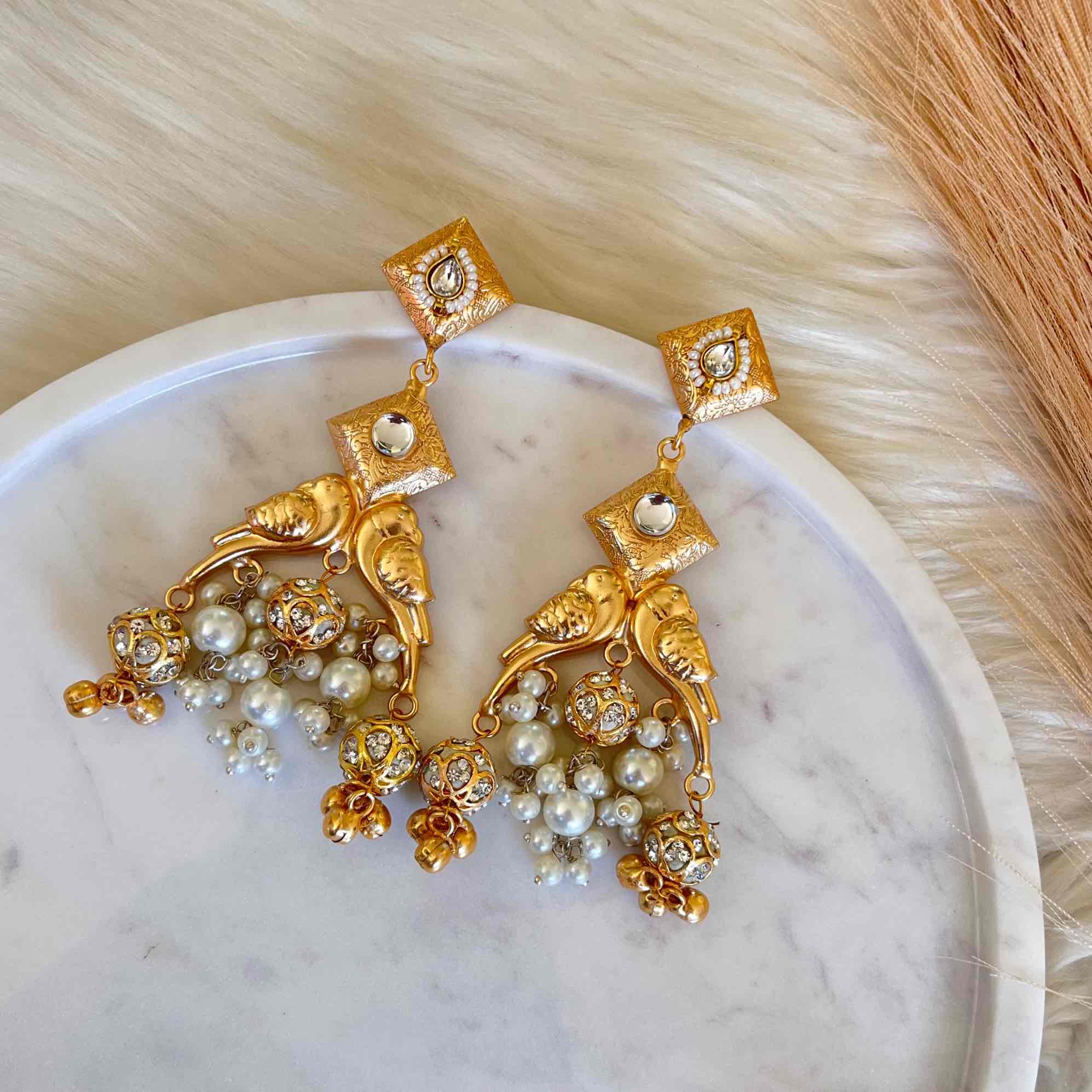 White Aakrati Golden Fusion Earrings