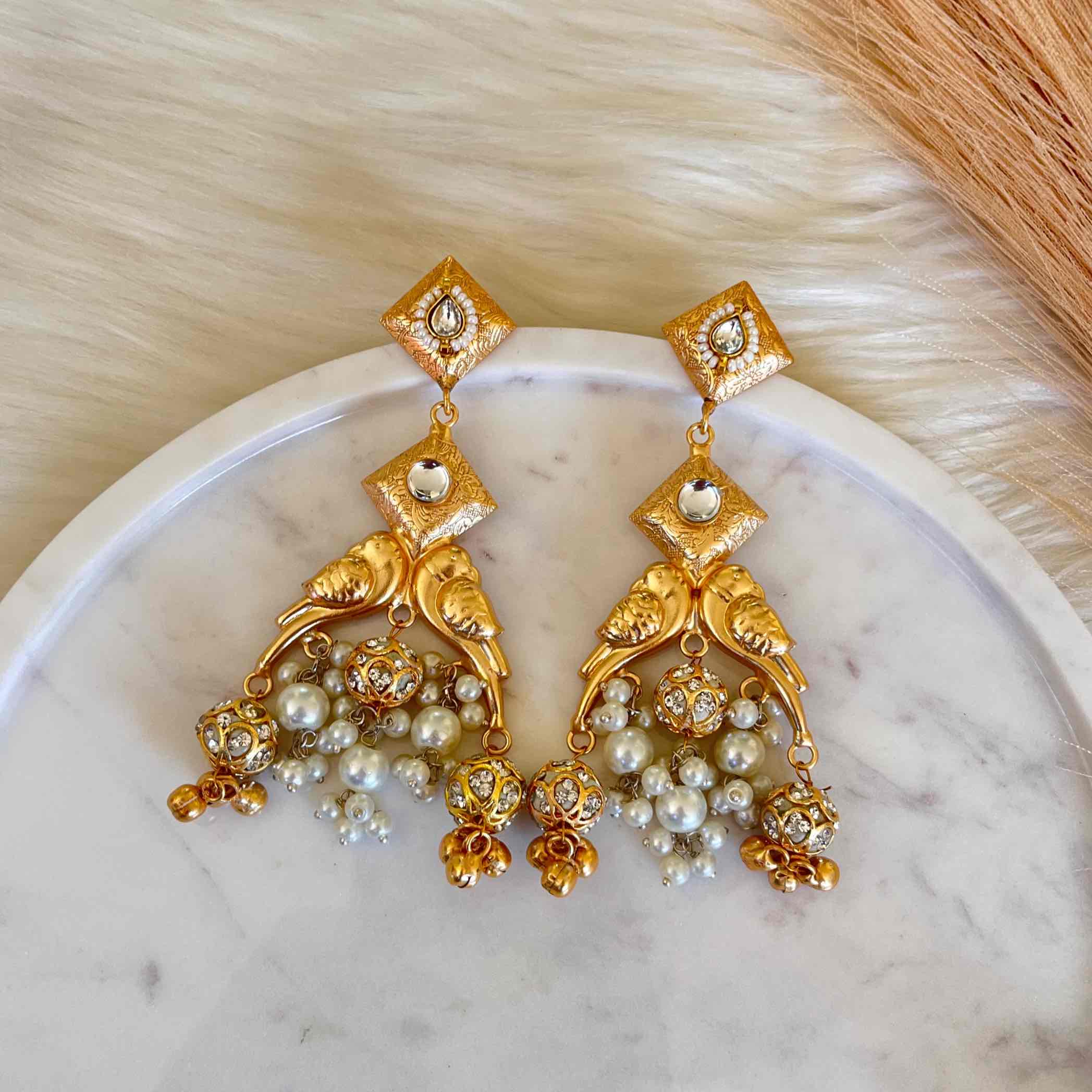 White Aakrati Golden Fusion Earrings