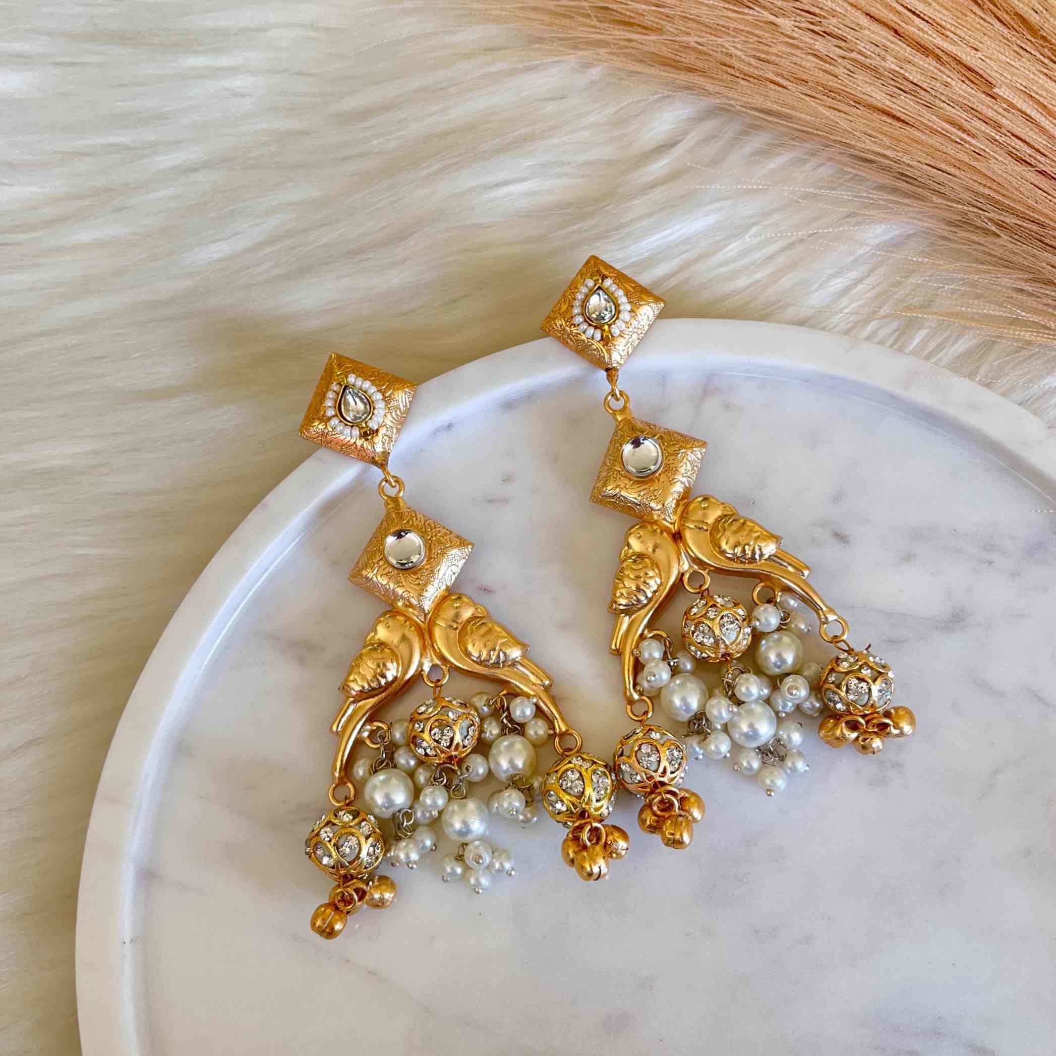 White Aakrati Golden Fusion Earrings