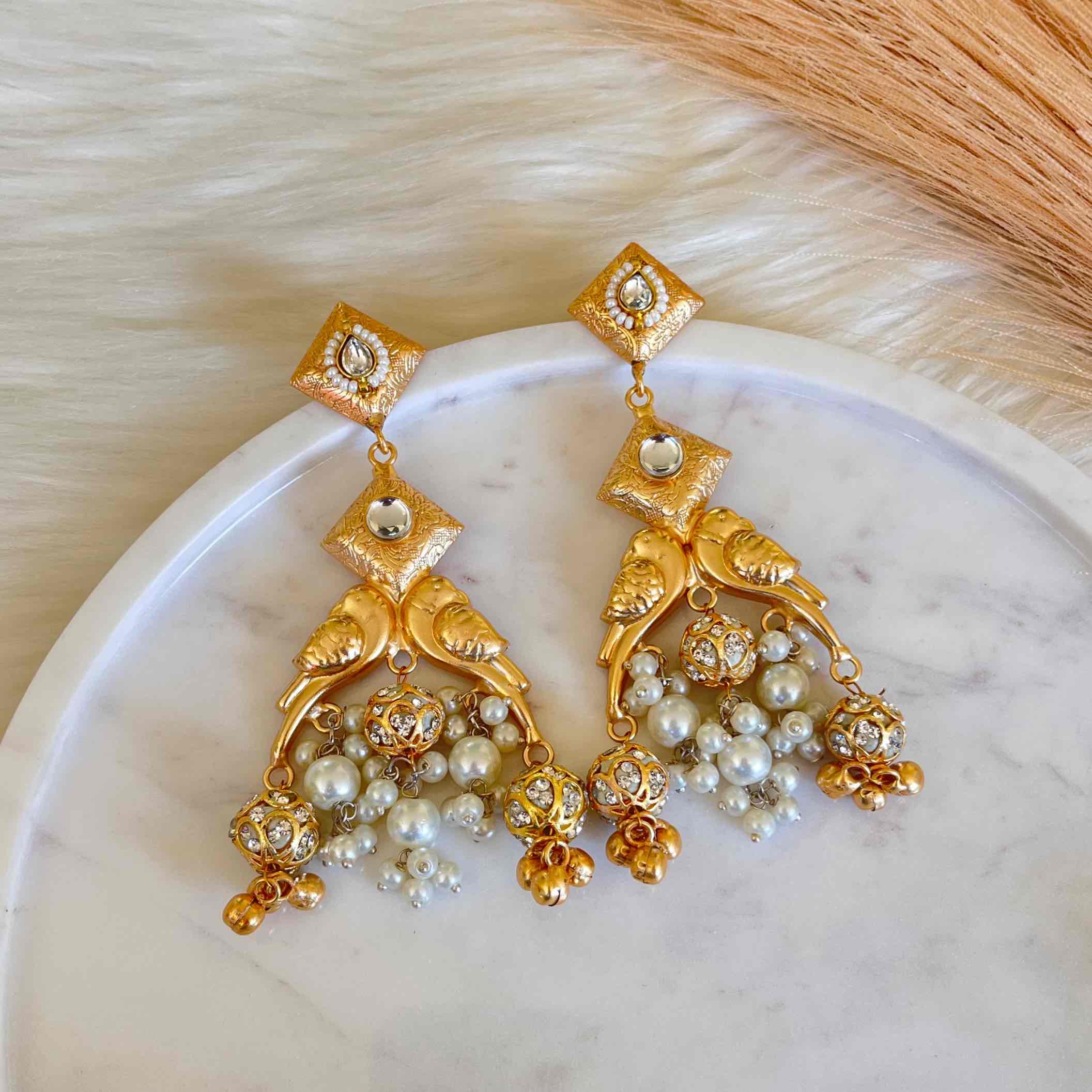 White Aakrati Golden Fusion Earrings