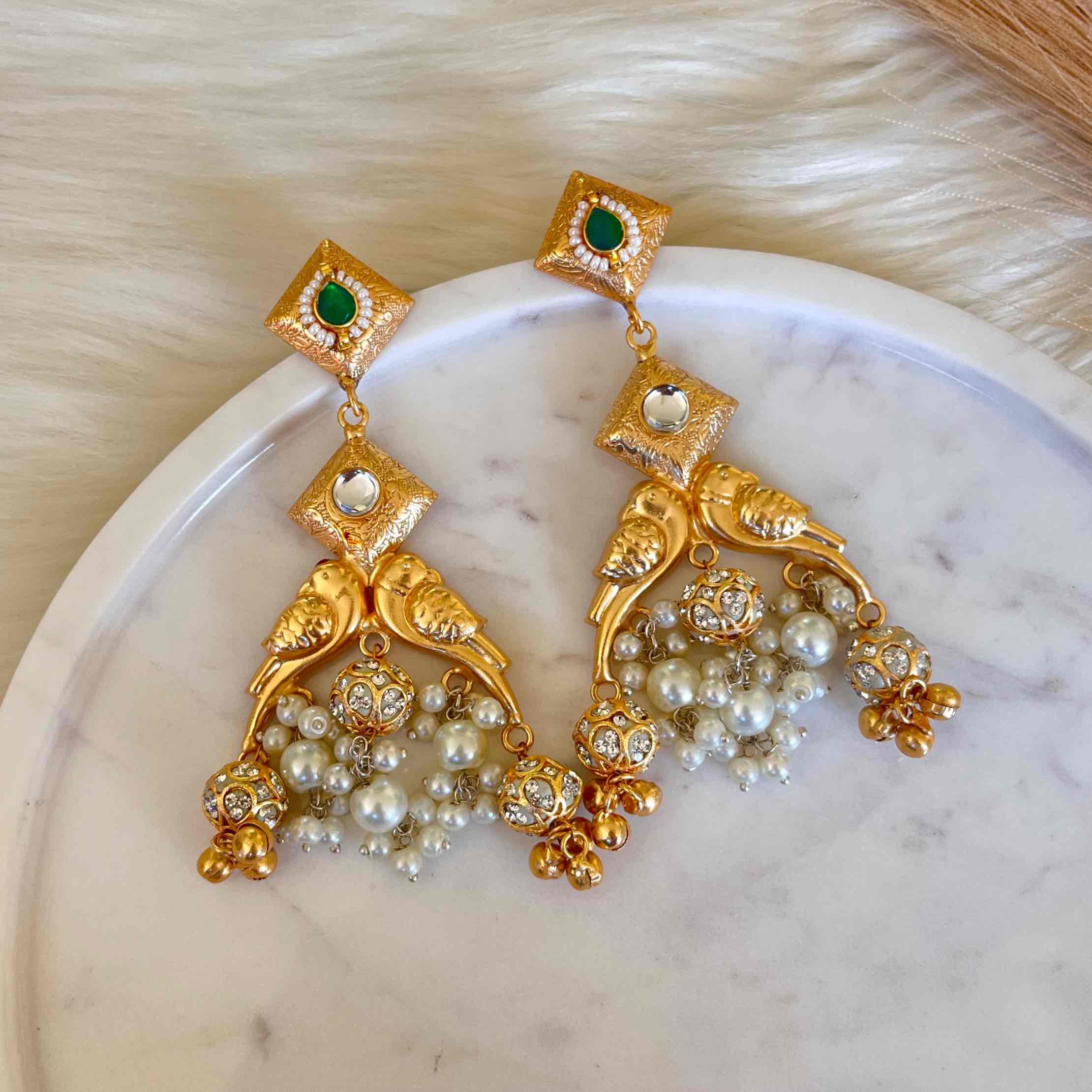 Green Aakrati Golden Fusion Earrings