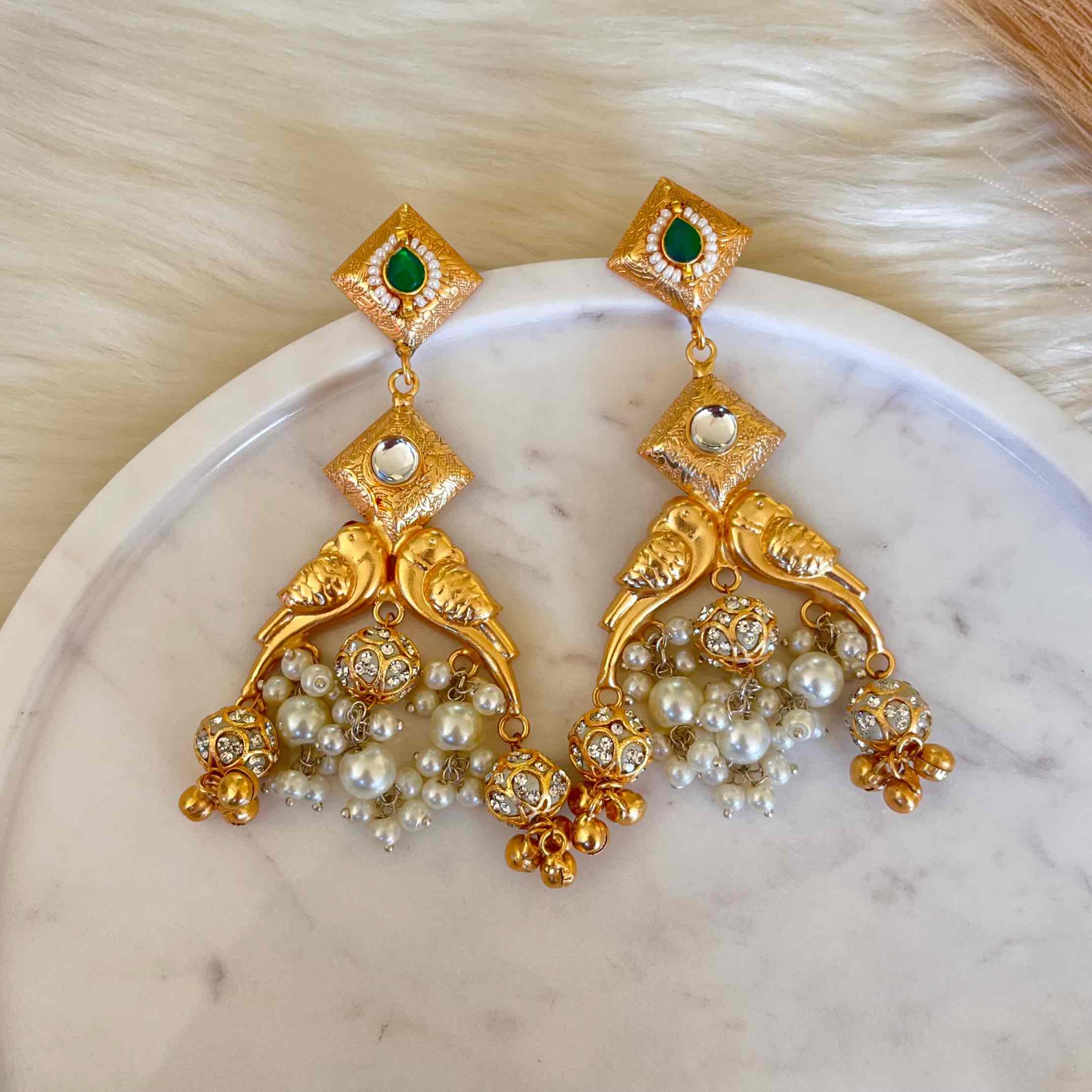 Green Aakrati Golden Fusion Earrings