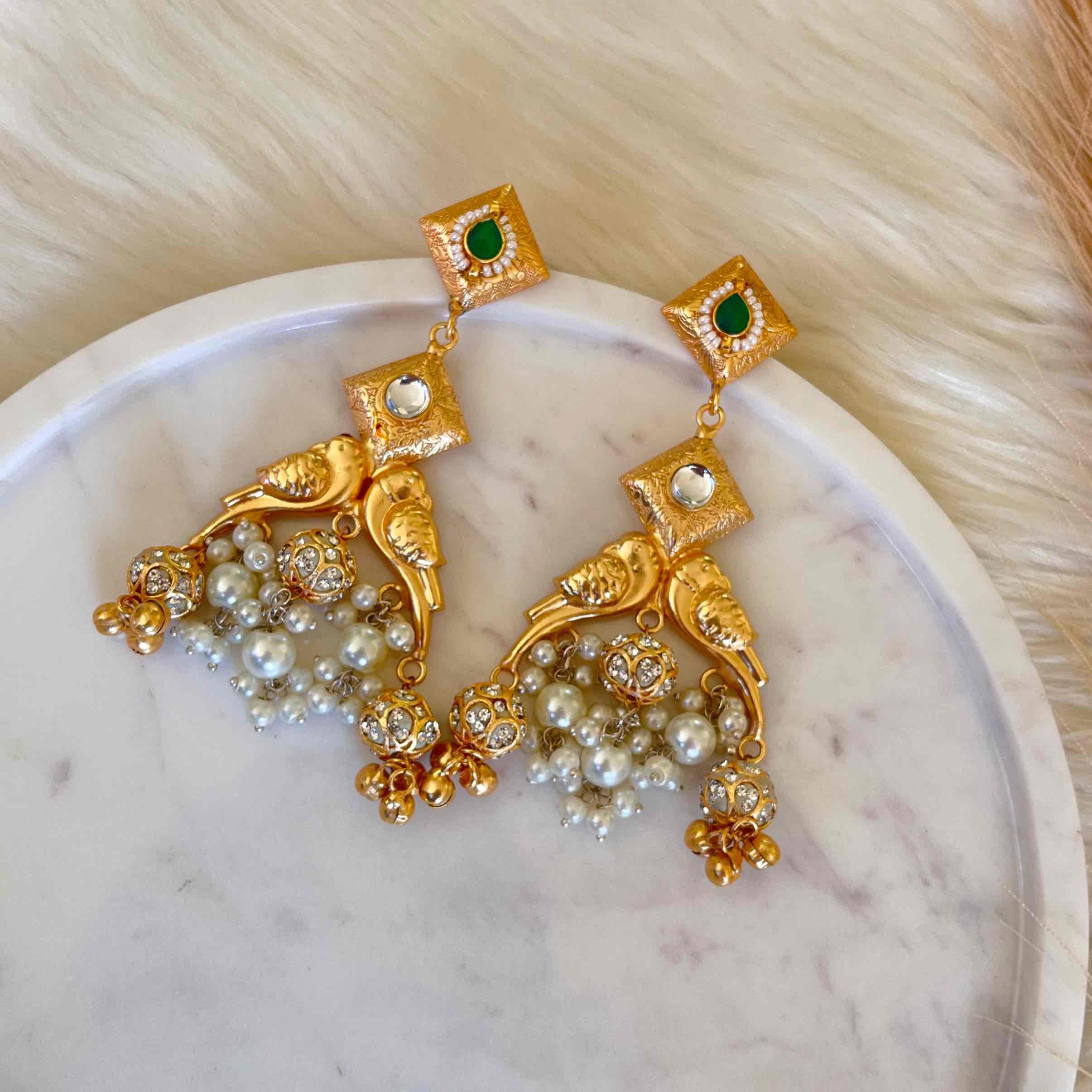 Green Aakrati Golden Fusion Earrings