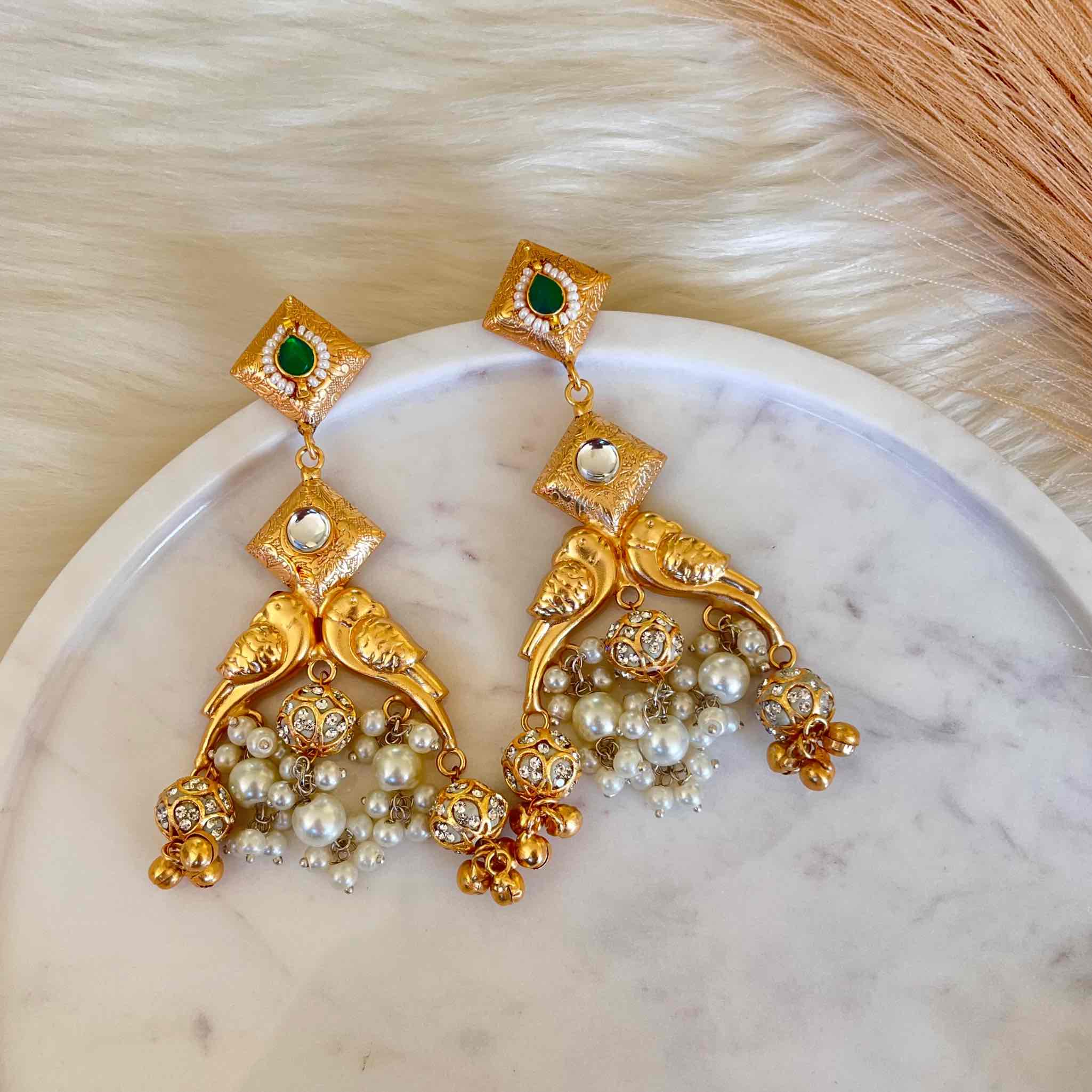 Green Aakrati Golden Fusion Earrings