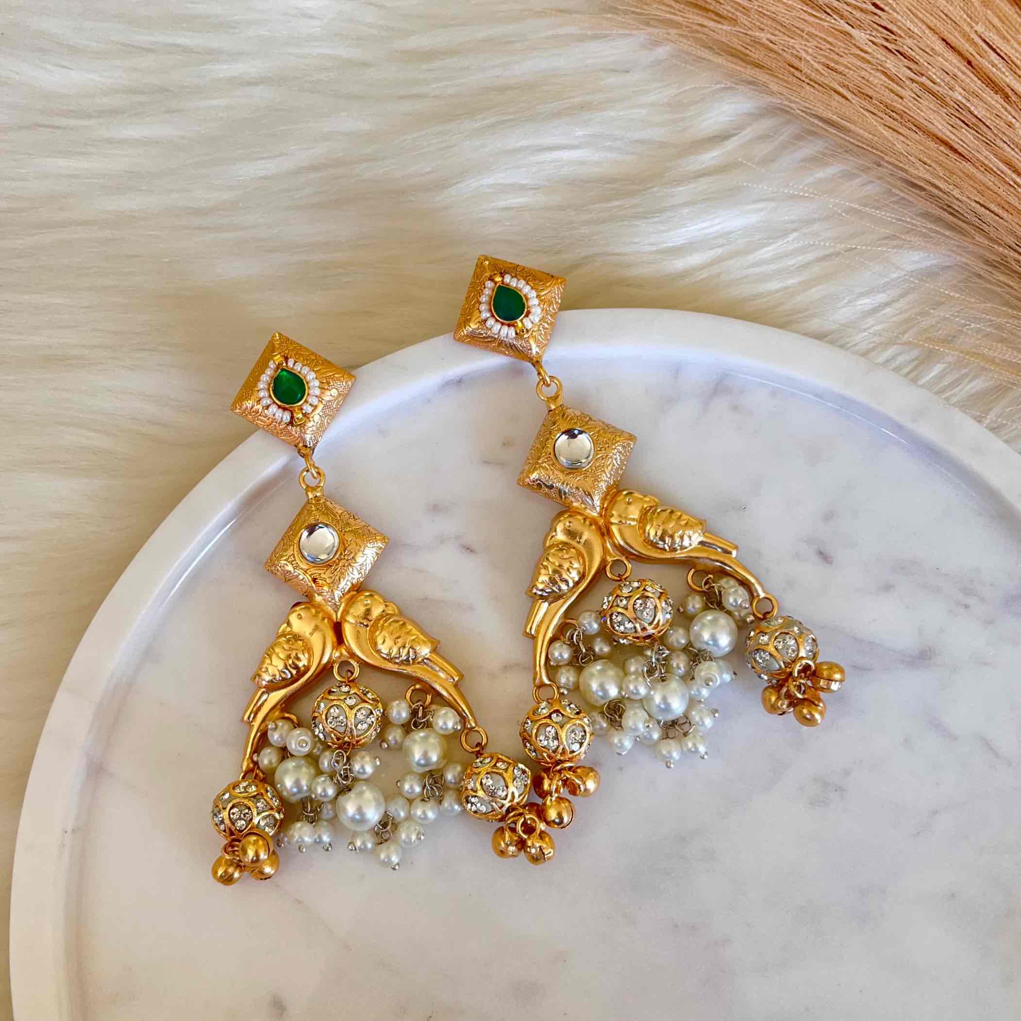 Green Aakrati Golden Fusion Earrings