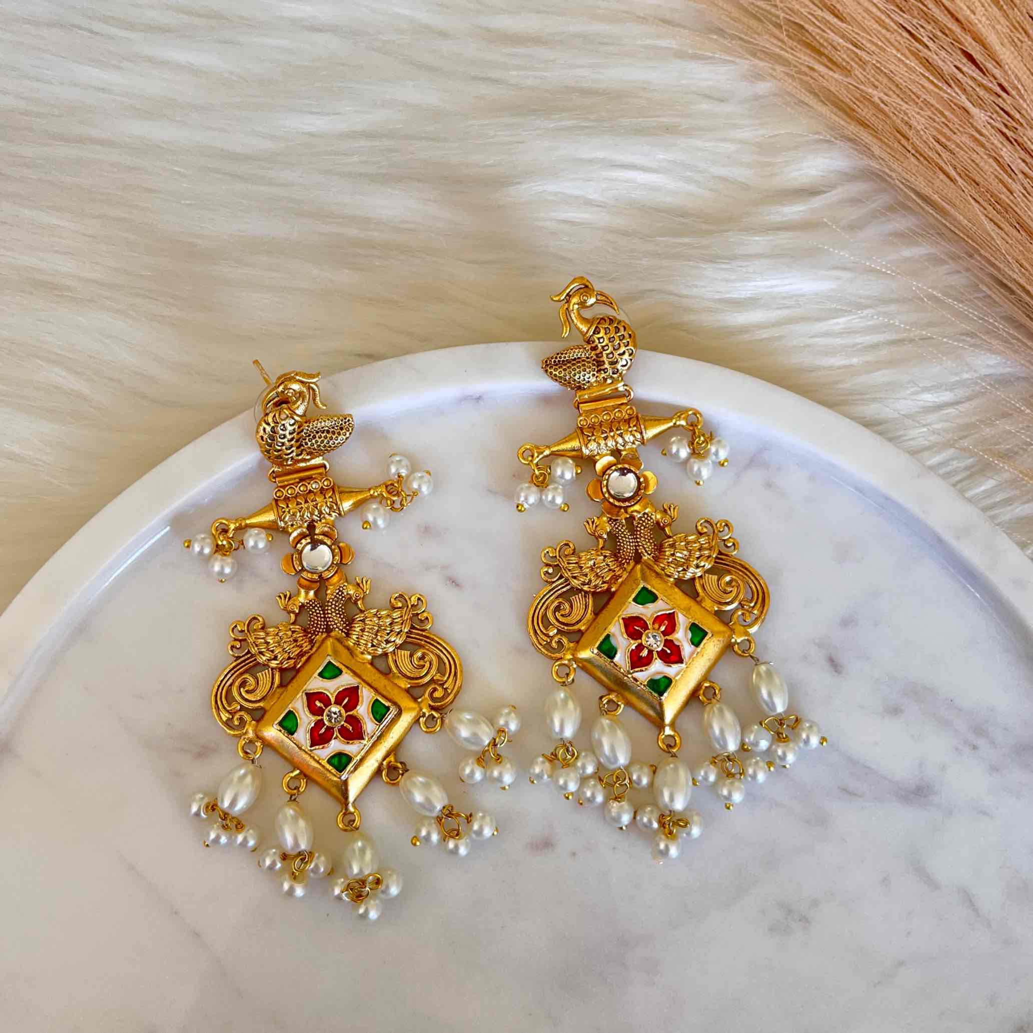 White- Pink Aakrati Golden Fusion Earrings