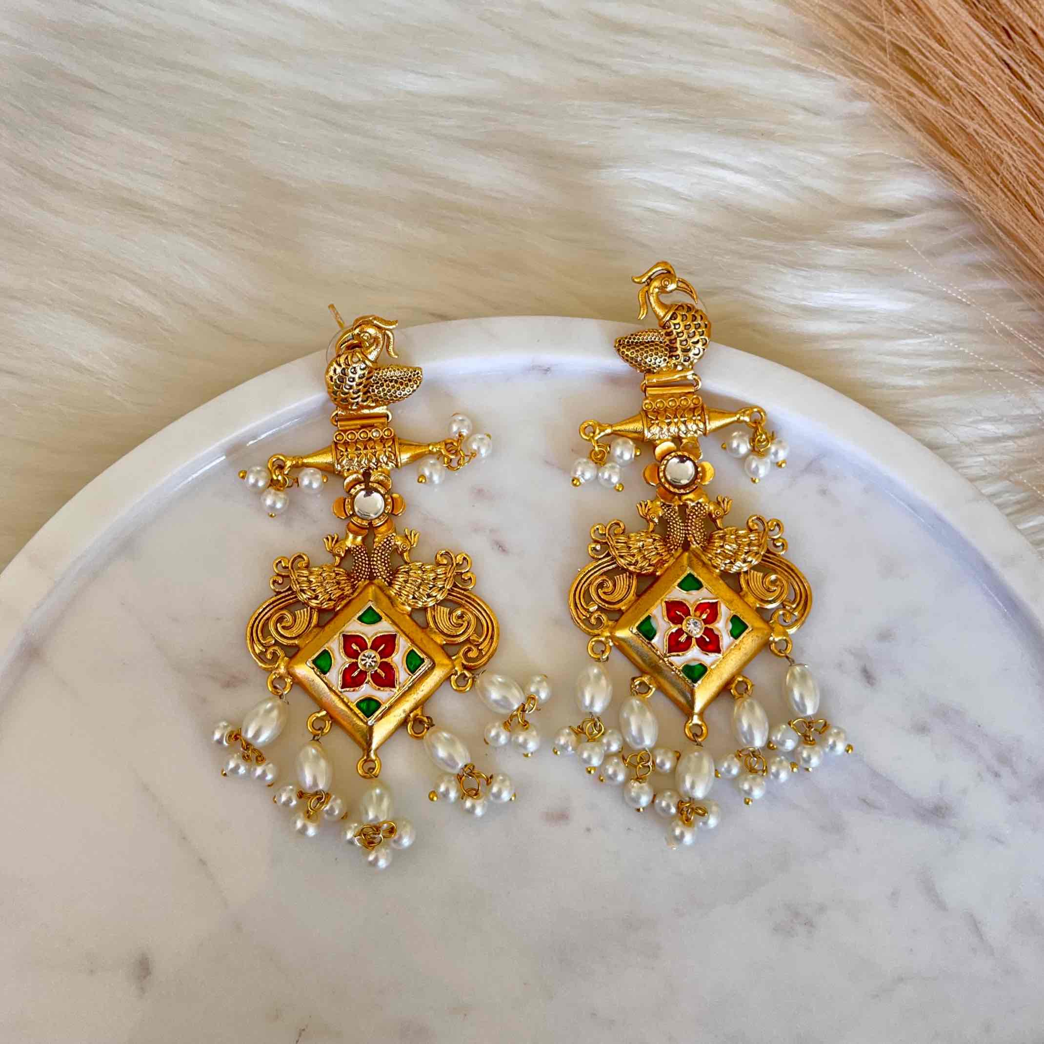 White- Pink Aakrati Golden Fusion Earrings