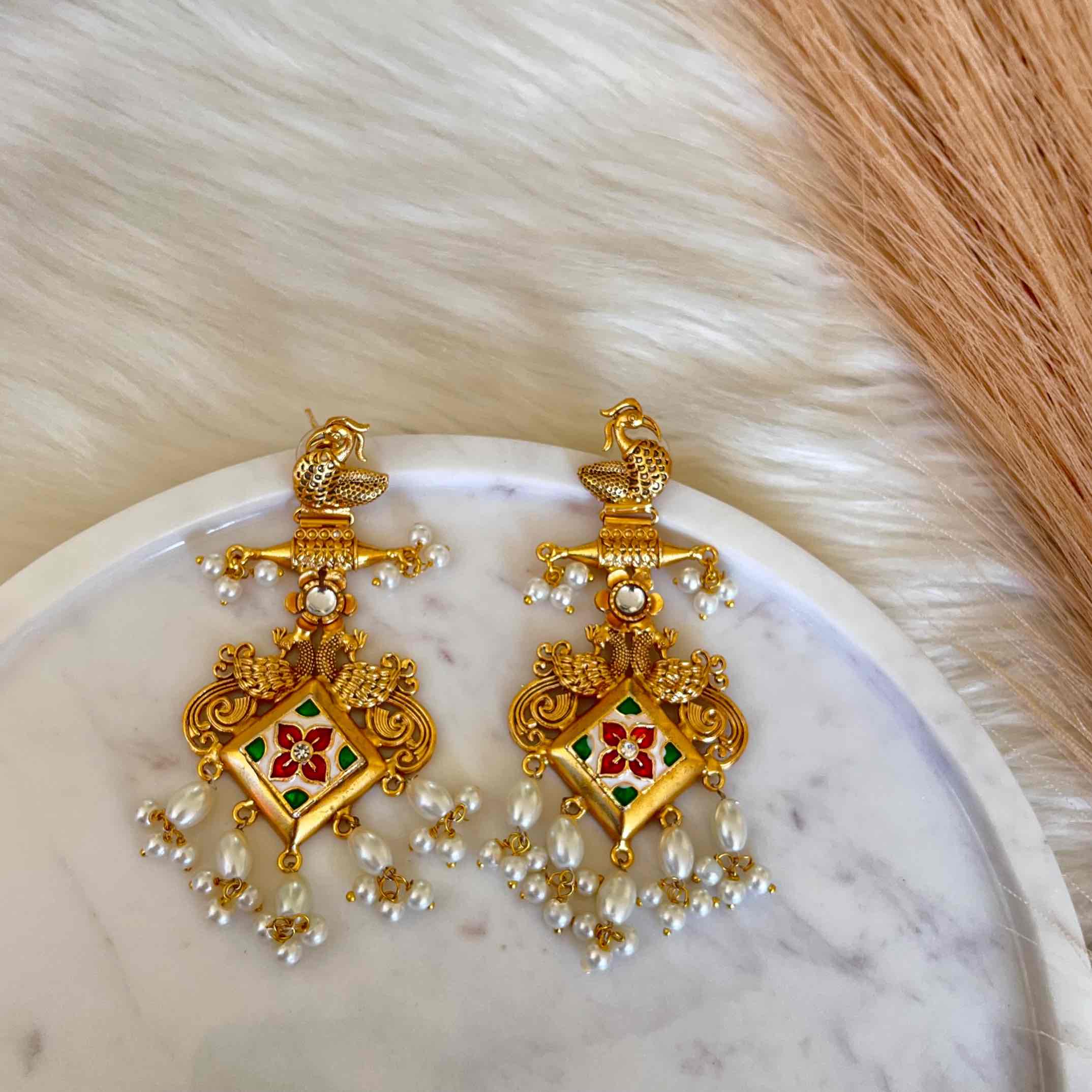 White- Pink Aakrati Golden Fusion Earrings