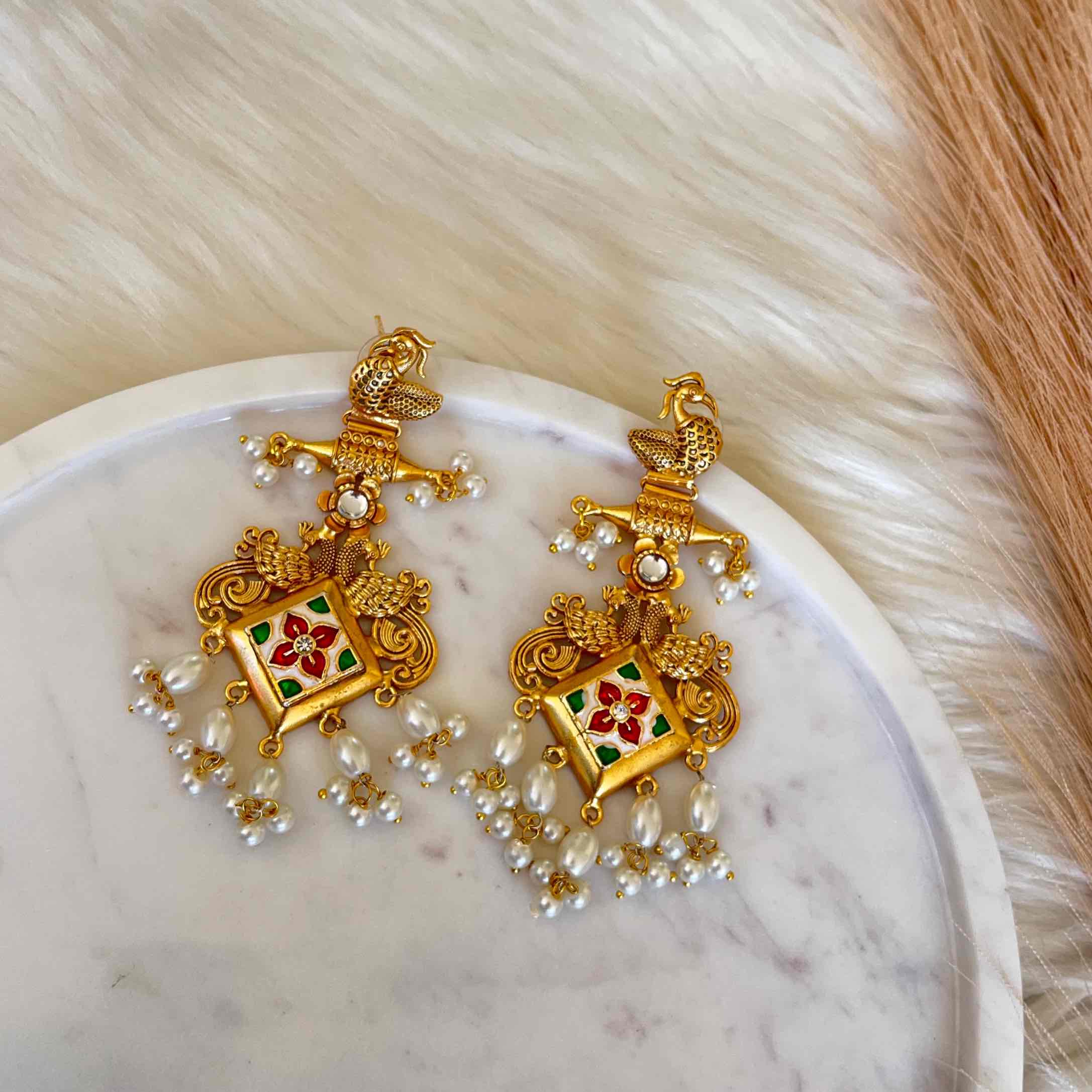 White- Pink Aakrati Golden Fusion Earrings