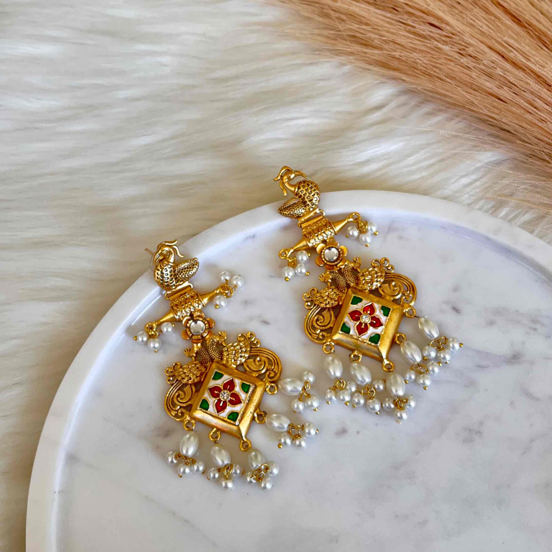 White- Pink Aakrati Golden Fusion Earrings