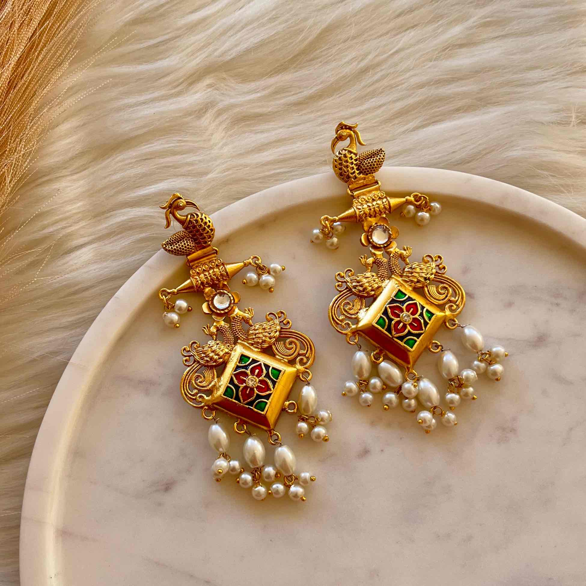 Green - Pink Aakrati Golden Fusion Earrings