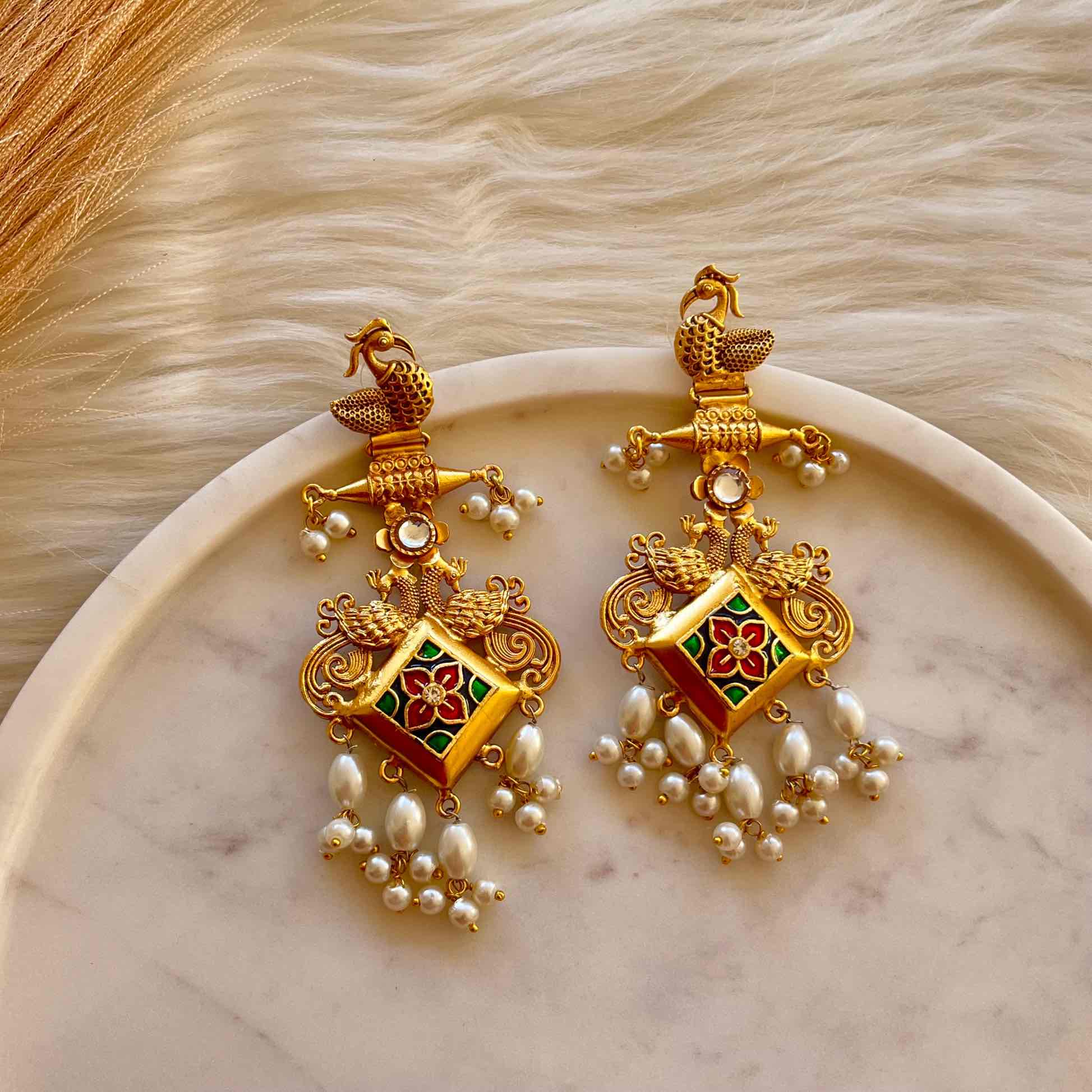 Green - Pink Aakrati Golden Fusion Earrings