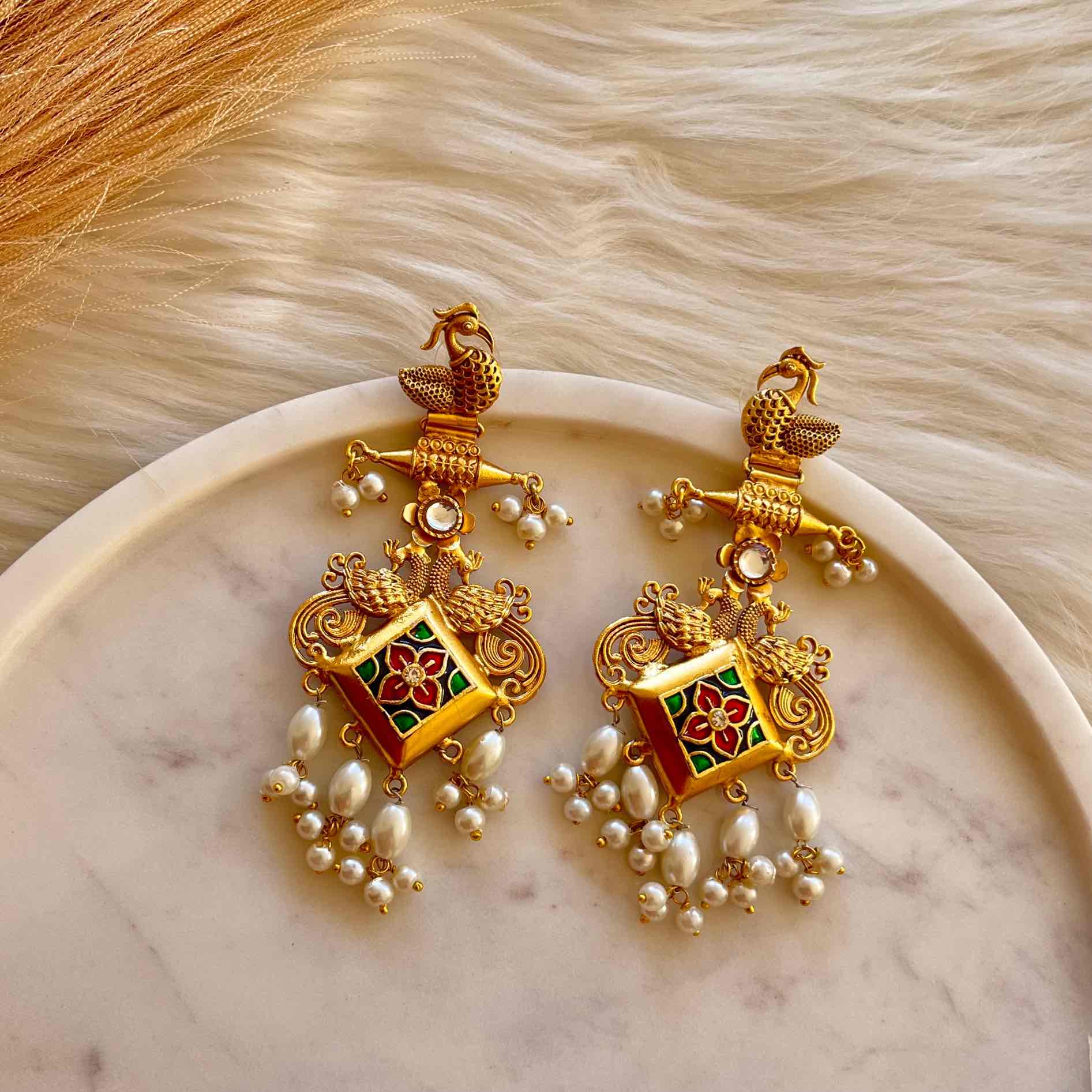 Green - Pink Aakrati Golden Fusion Earrings