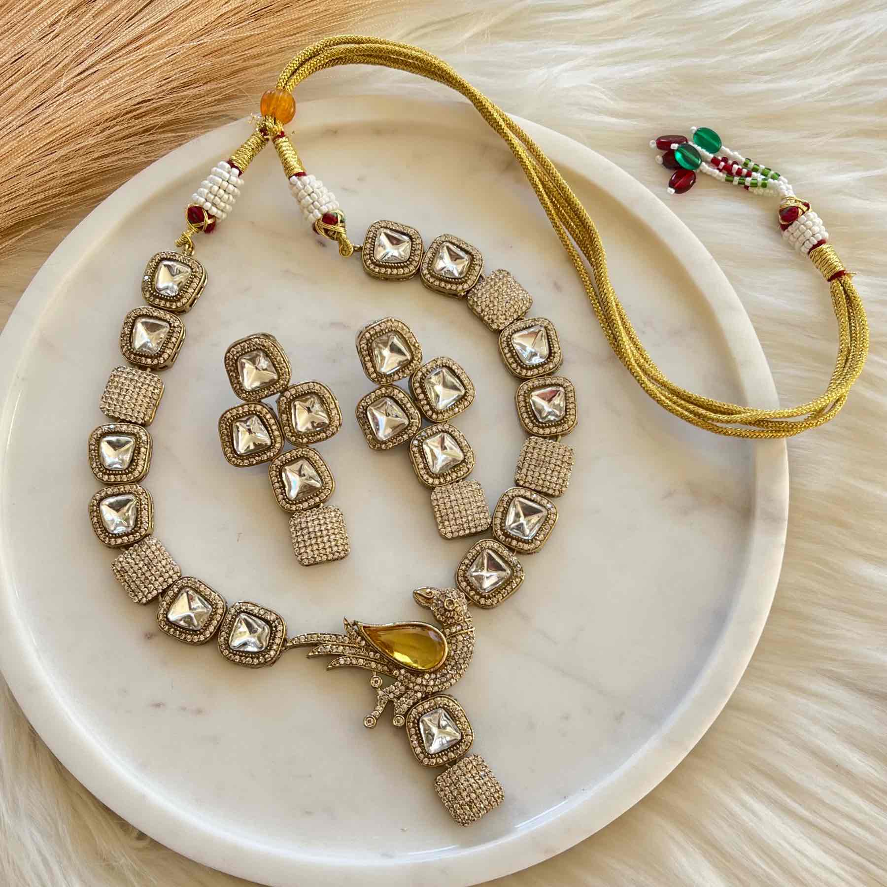 Yellow Mayuri Fusion AD Necklace Set