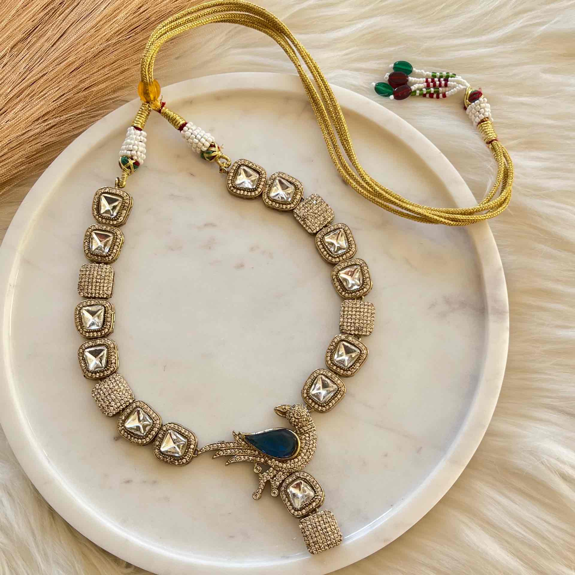 Blue Mayuri Fusion AD Necklace Set